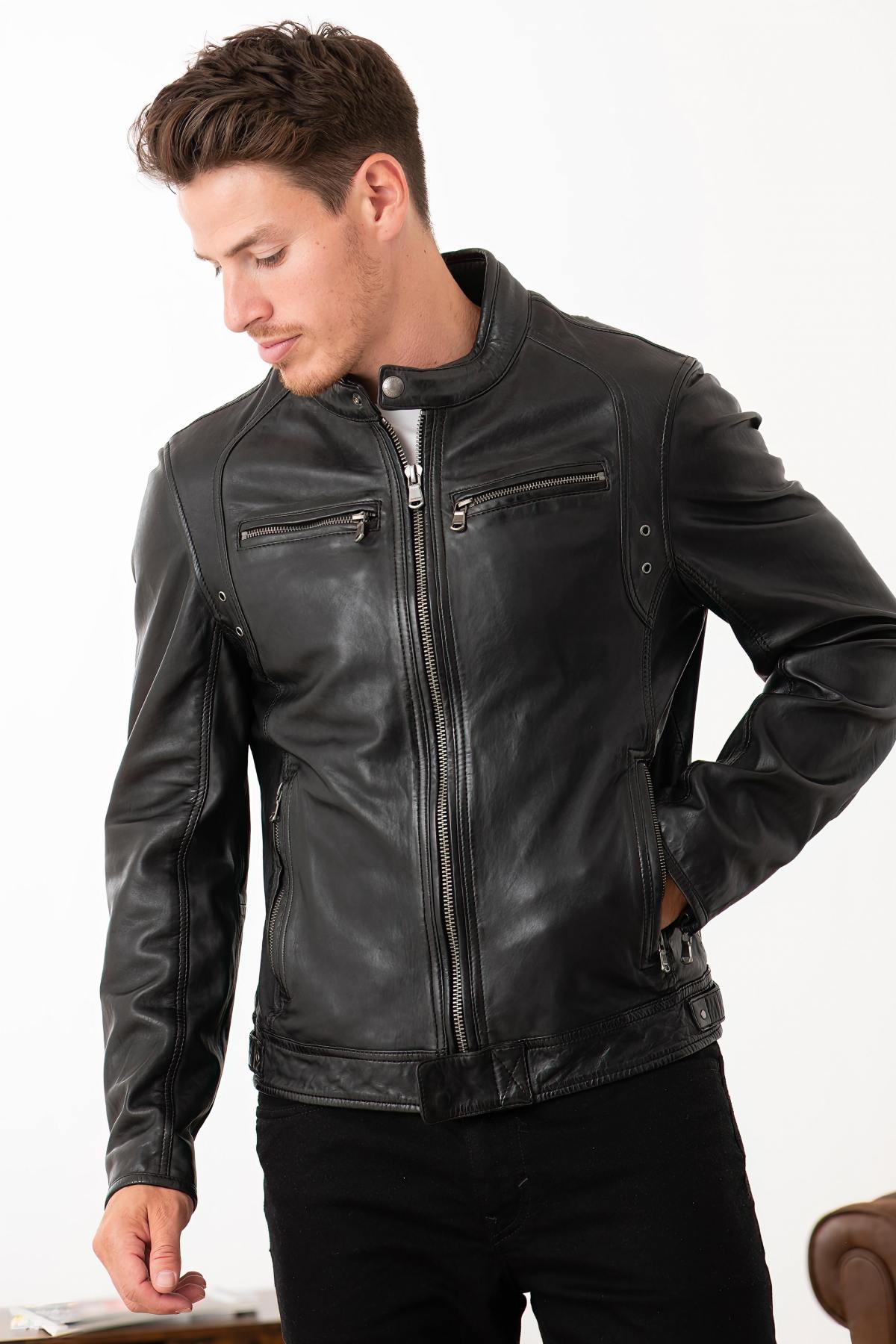 Men's Daytona Jacket in Black Lambskin - Image n°4