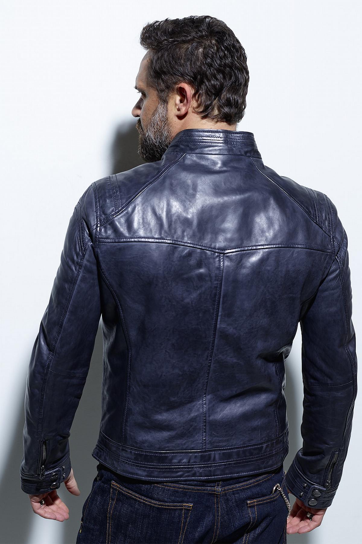 Men's Daytona Blue leather jacket - Image n°3