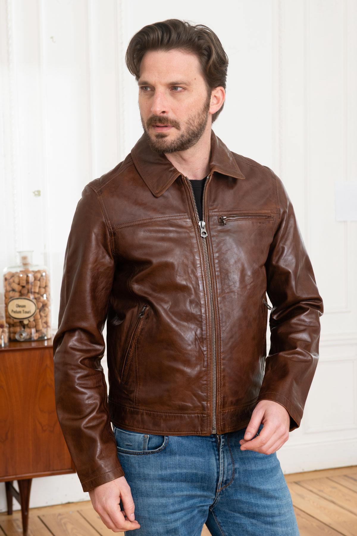 Men's Daytona Bison leather jacket - Image n°3