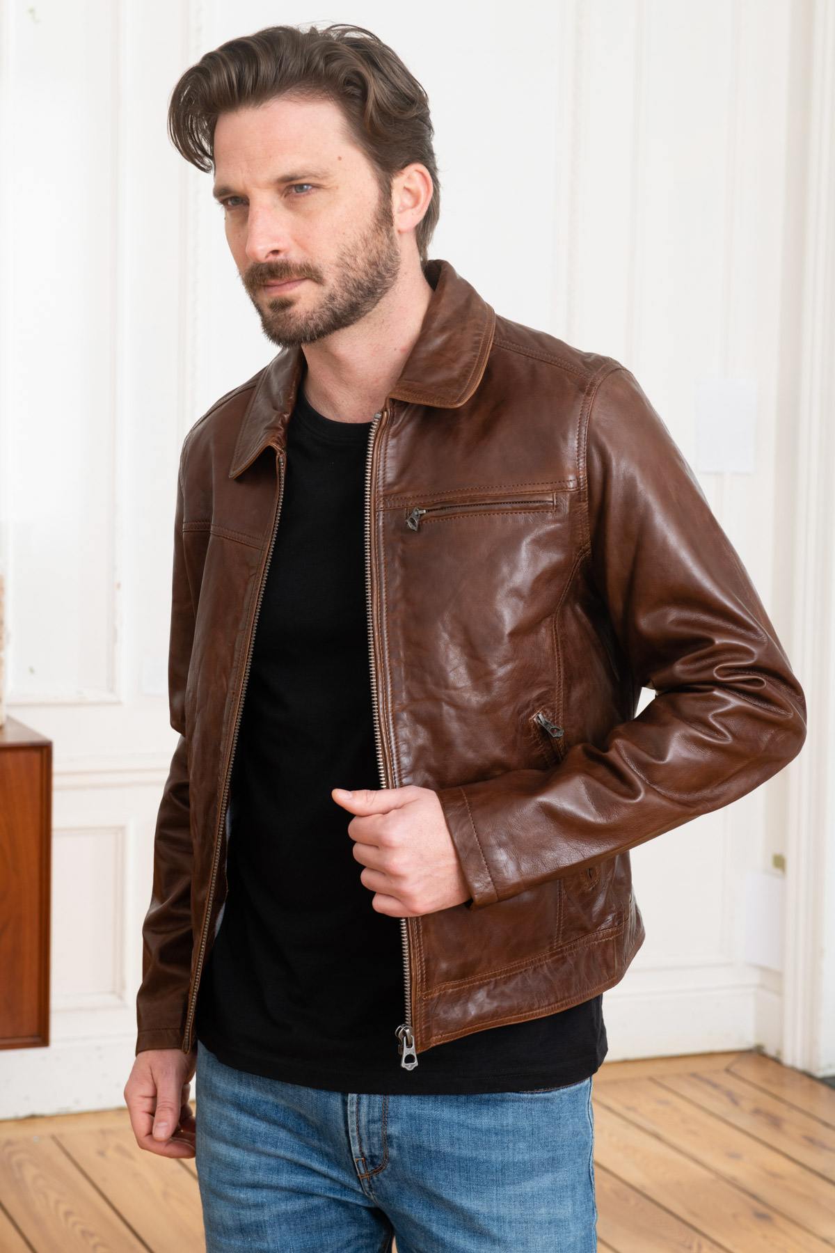 Men's Daytona Bison leather jacket - Image n°1