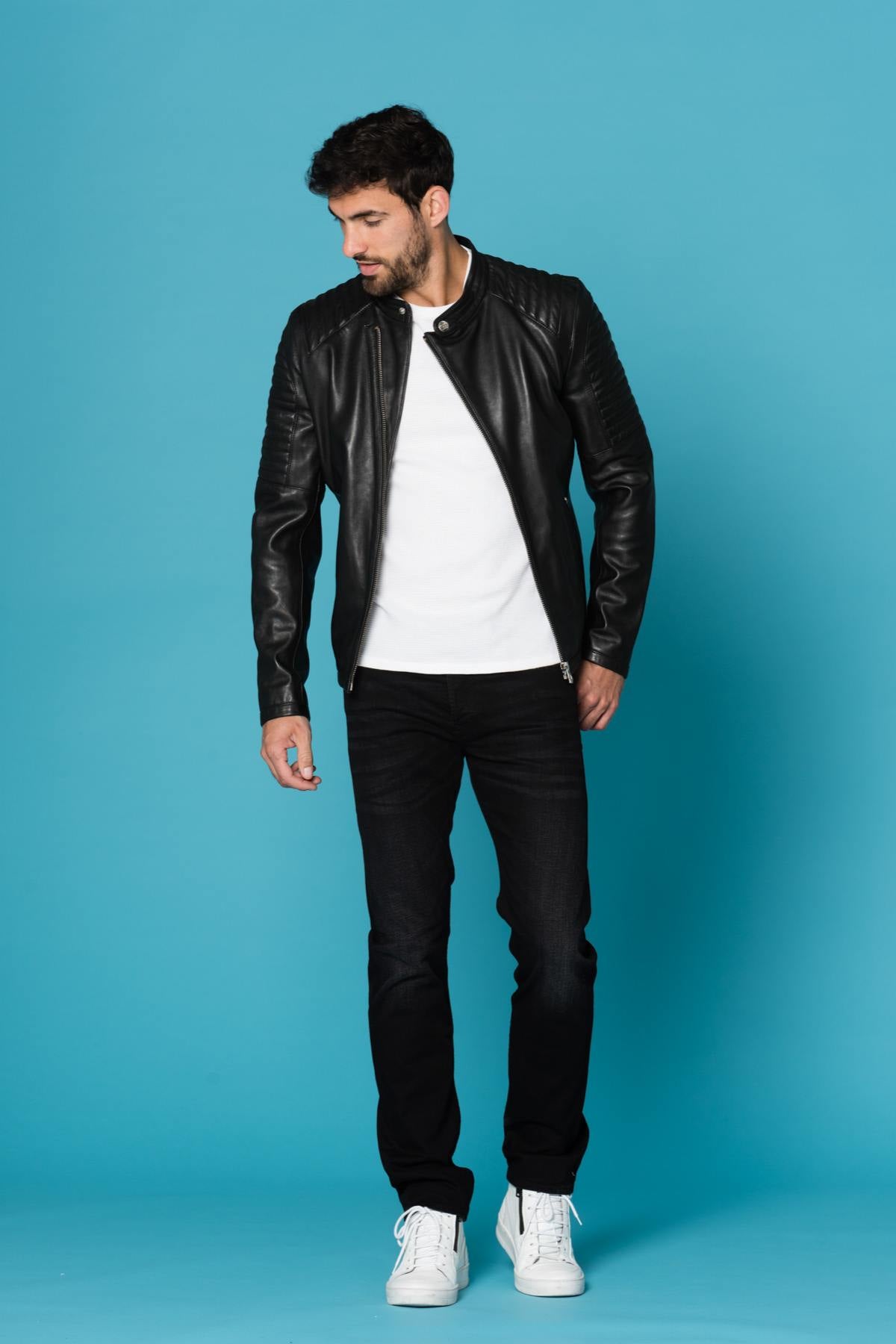 Black sheepskin leather jacket Daytona for Men - Image n°3