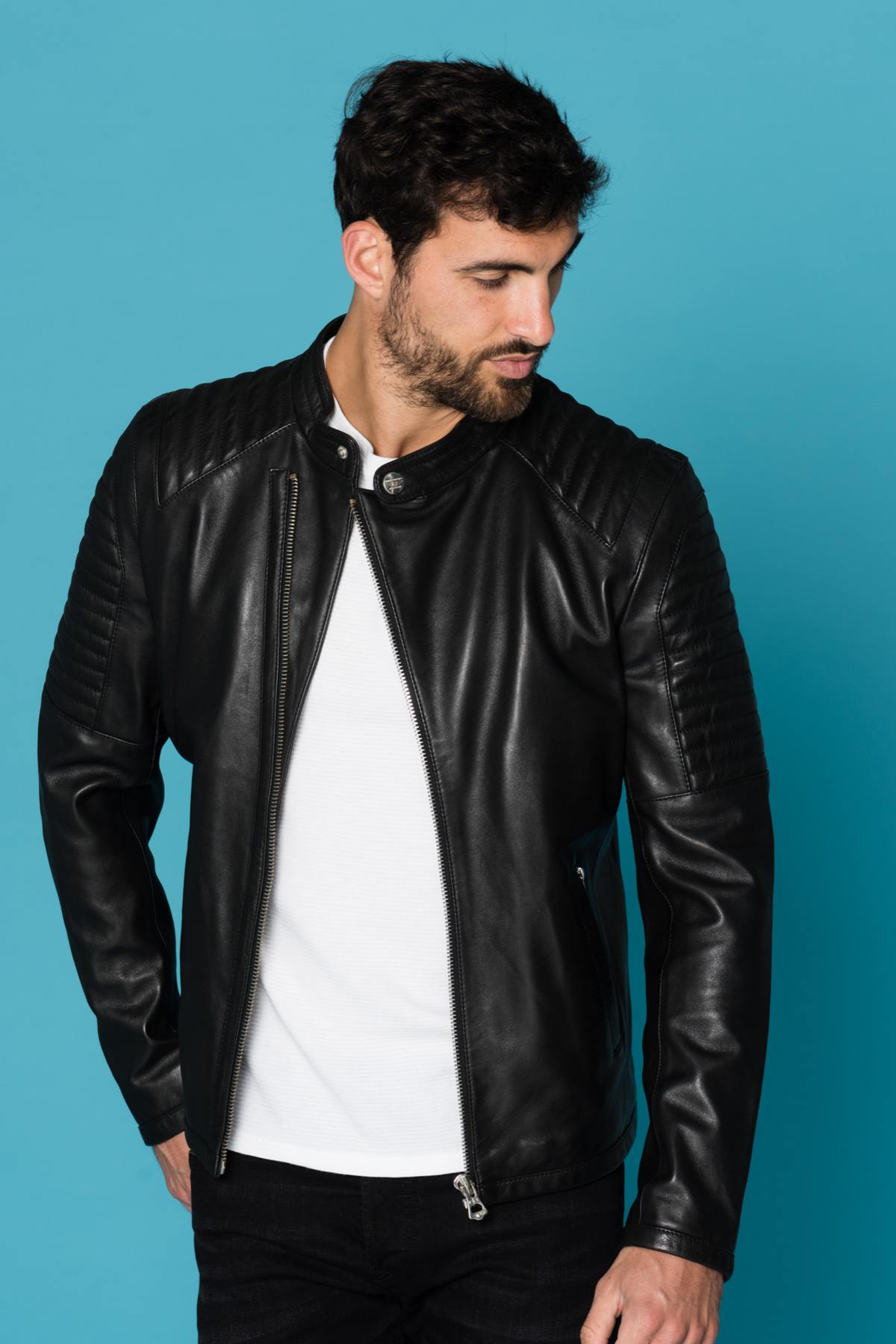 Black sheepskin leather jacket Daytona for Men - Image n°5