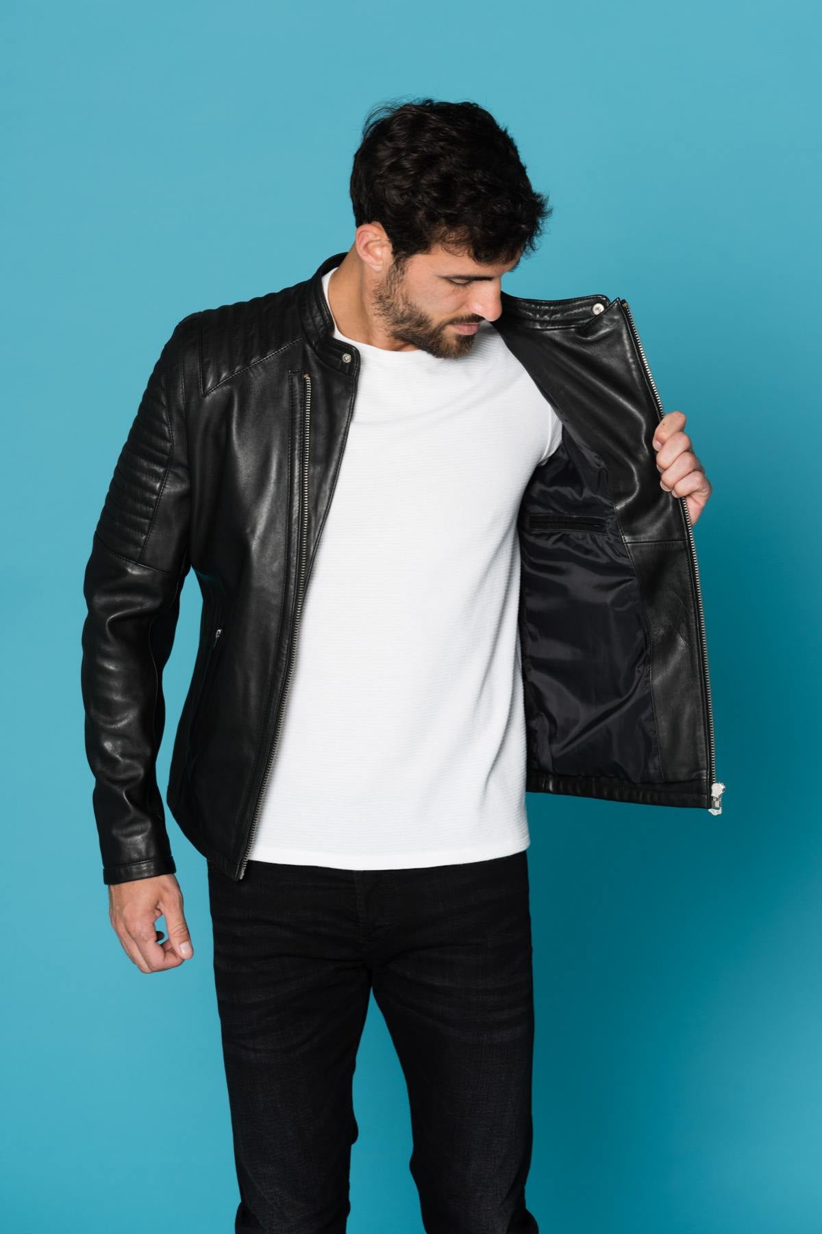 Black sheepskin leather jacket Daytona for Men - Image n°6