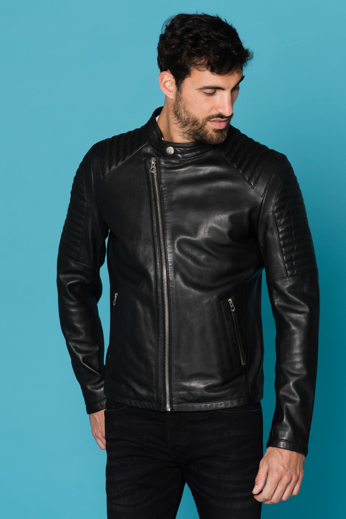 Black sheepskin leather jacket Daytona for Men - Image n°4