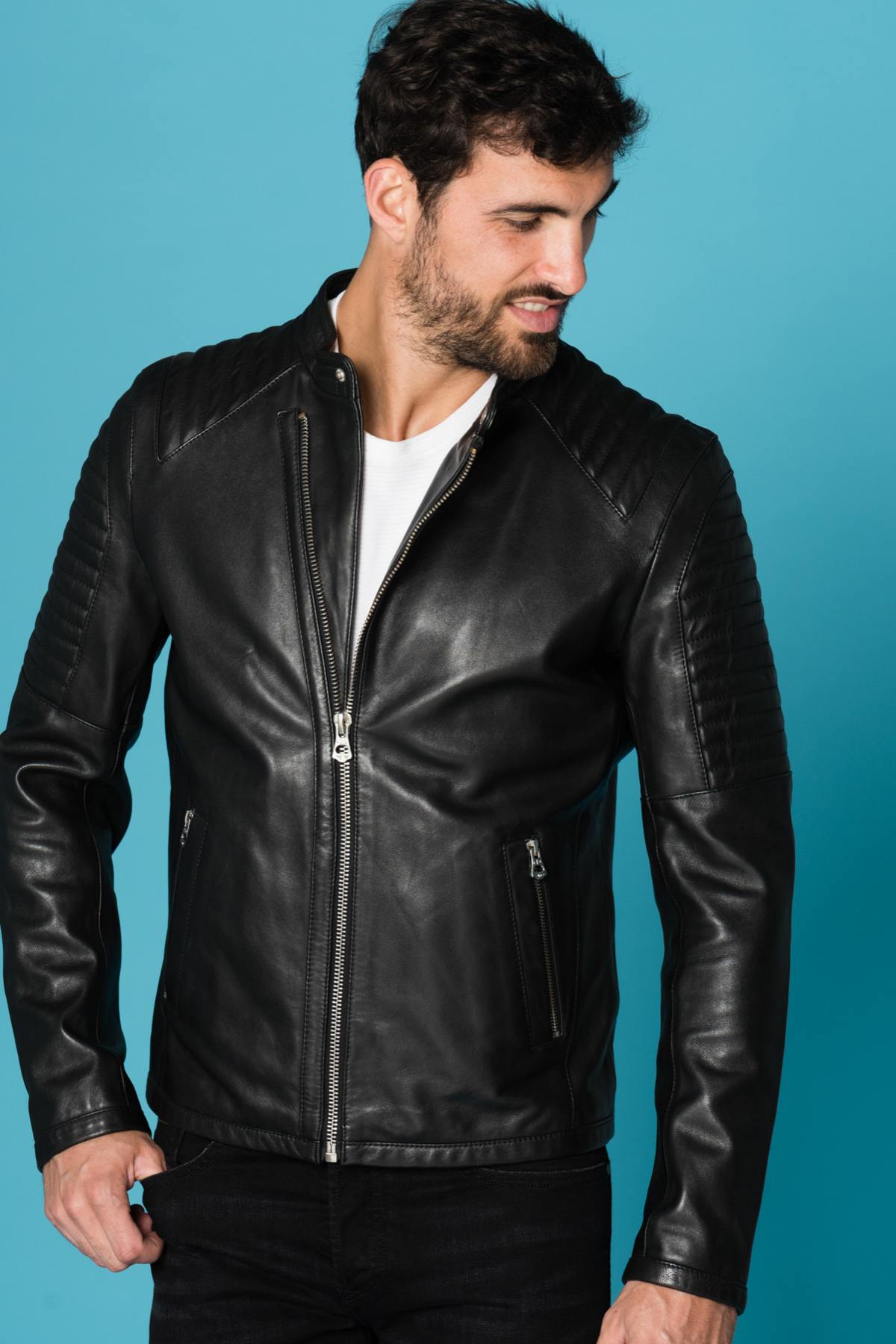 Black sheepskin leather jacket Daytona for Men - Image n°1