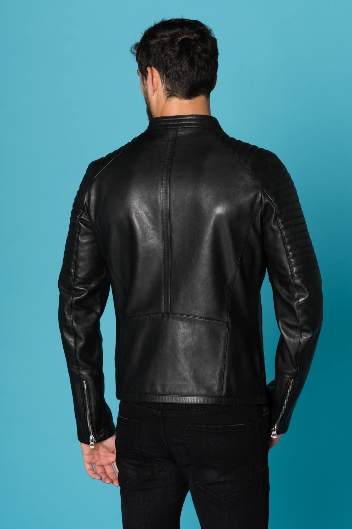 Black sheepskin leather jacket Daytona for Men - Image n°7