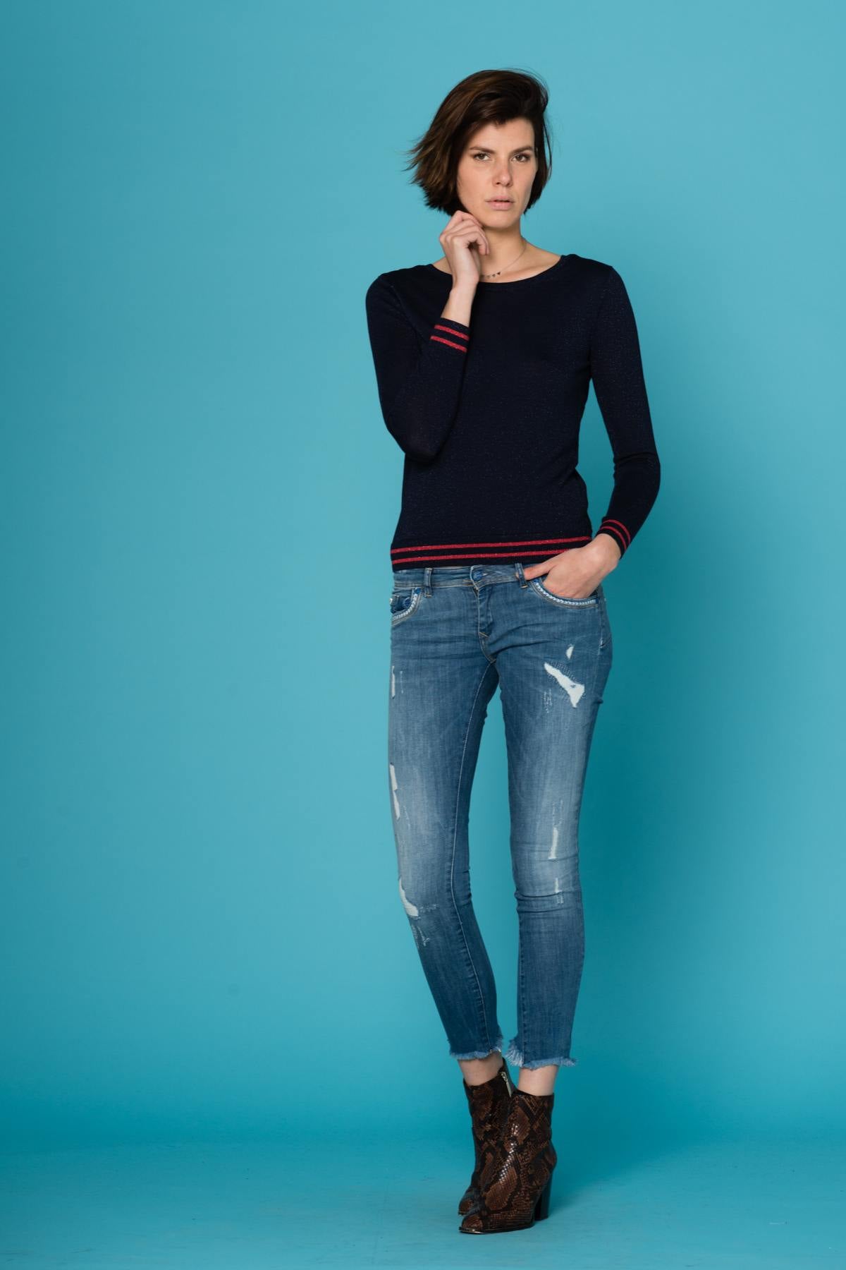 Thin navy blue sweater - Image n°3