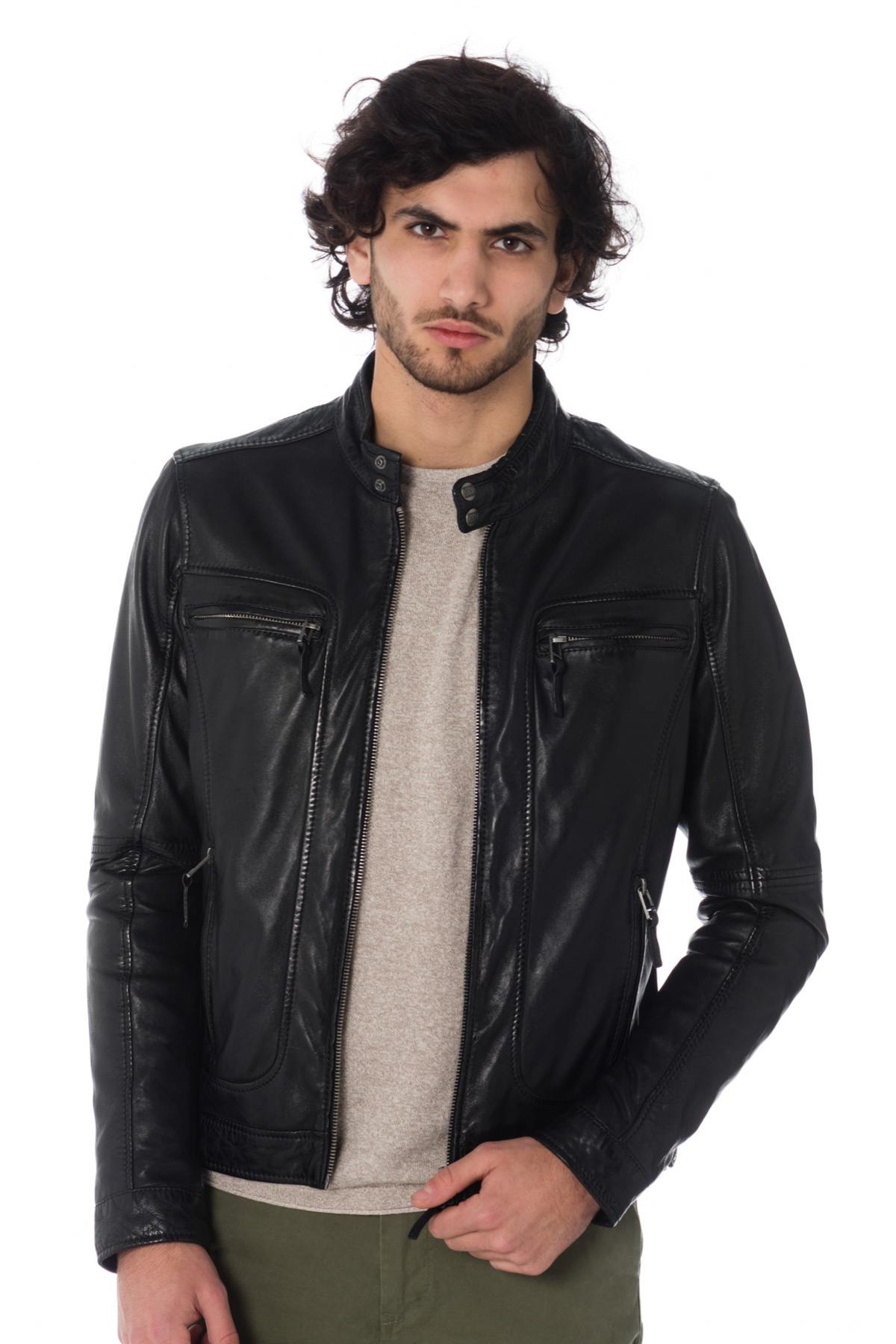 Black Oakwood biker collar jacket for men. - Image n°3