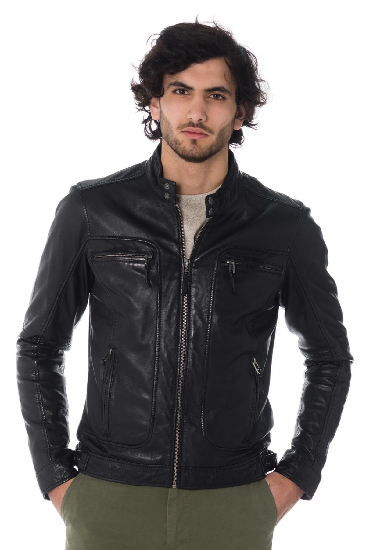 Black Oakwood biker collar jacket for men. - Image n°1