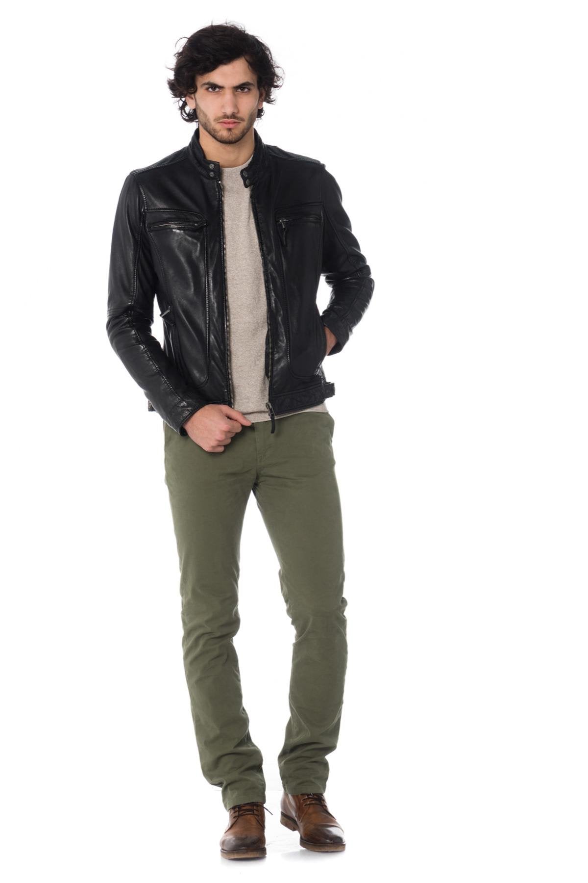 Black Oakwood biker collar jacket for men. - Image n°2