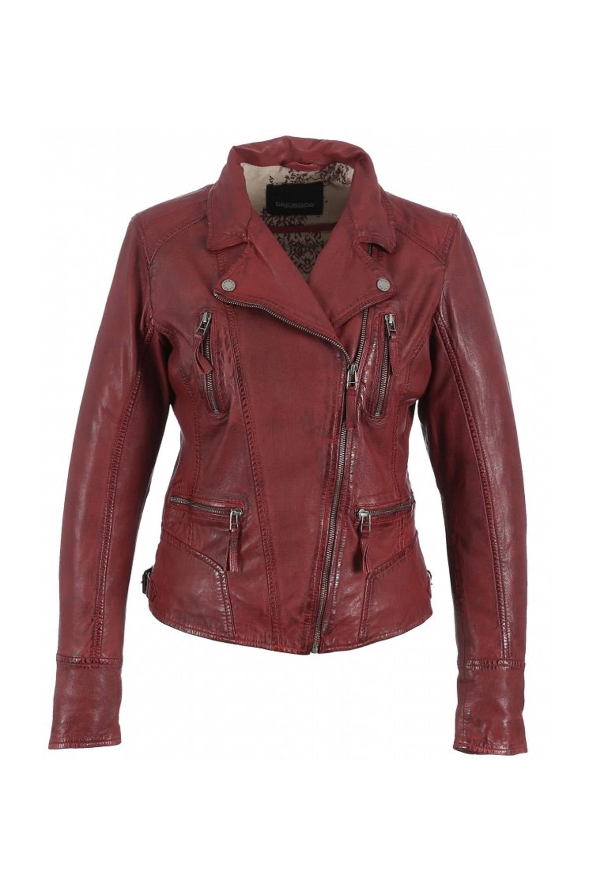 Red leather Biker Jacket look jacket - Image n°7