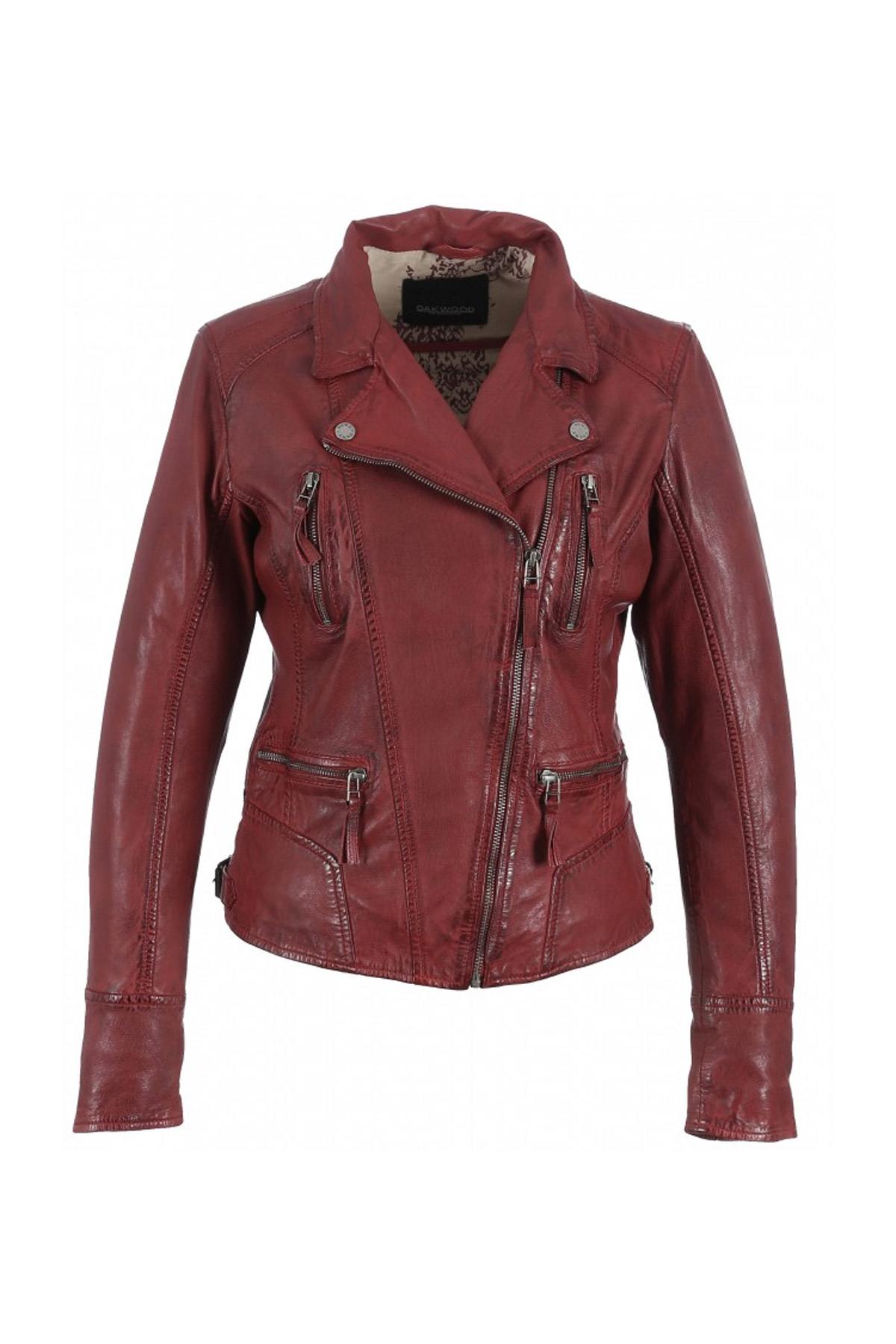 Red leather perfecto look jacket - Image n°7