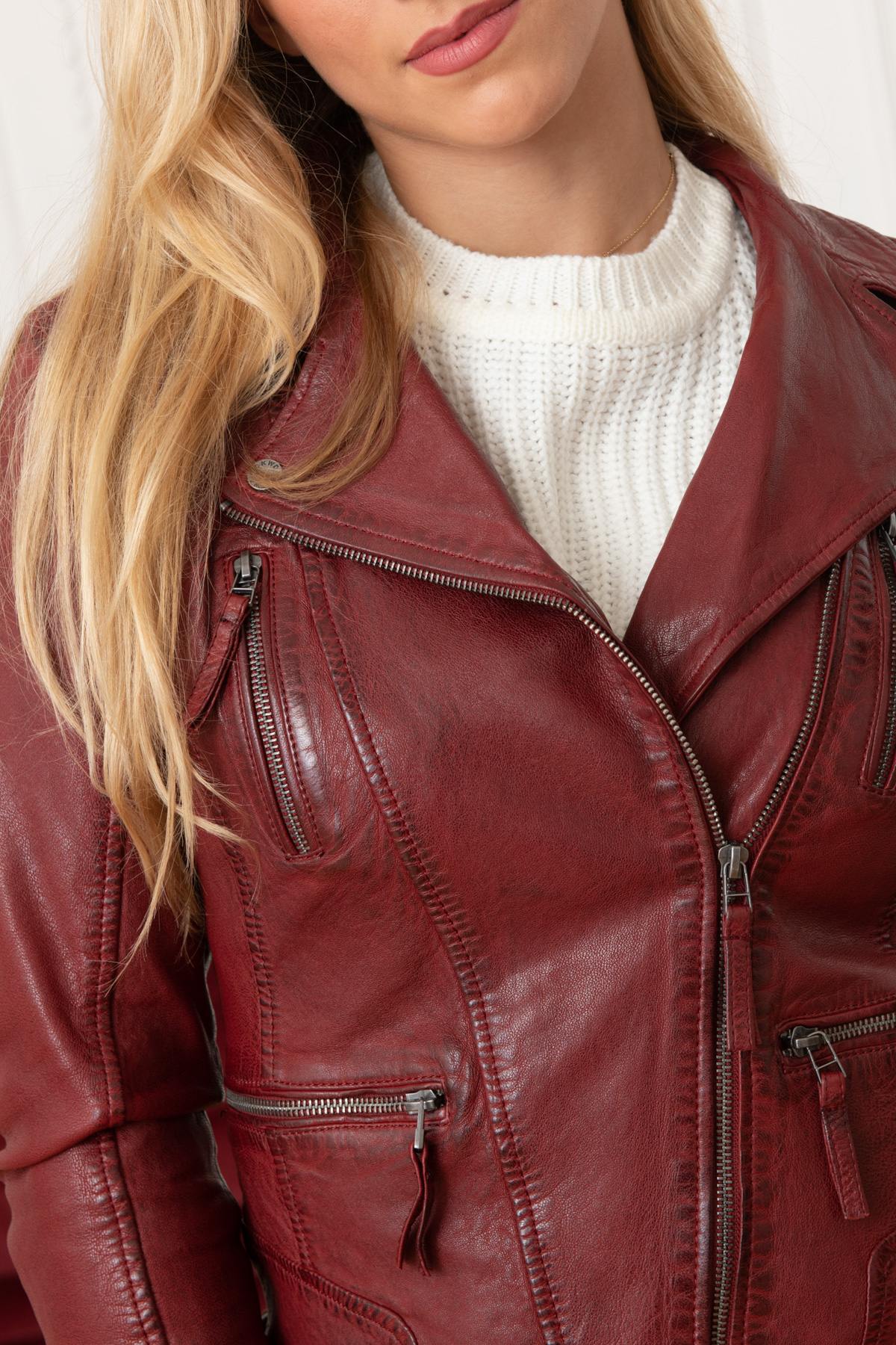 Red leather perfecto look jacket - Image n°4