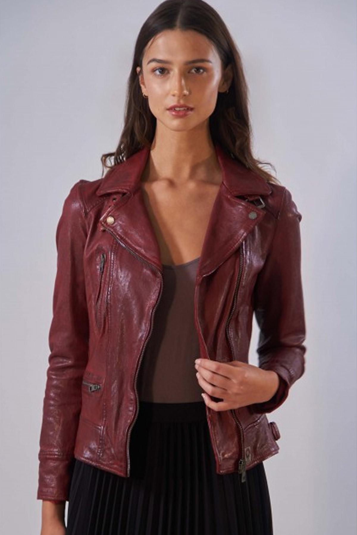  Red sheepskin Biker Jacket - Image n°1