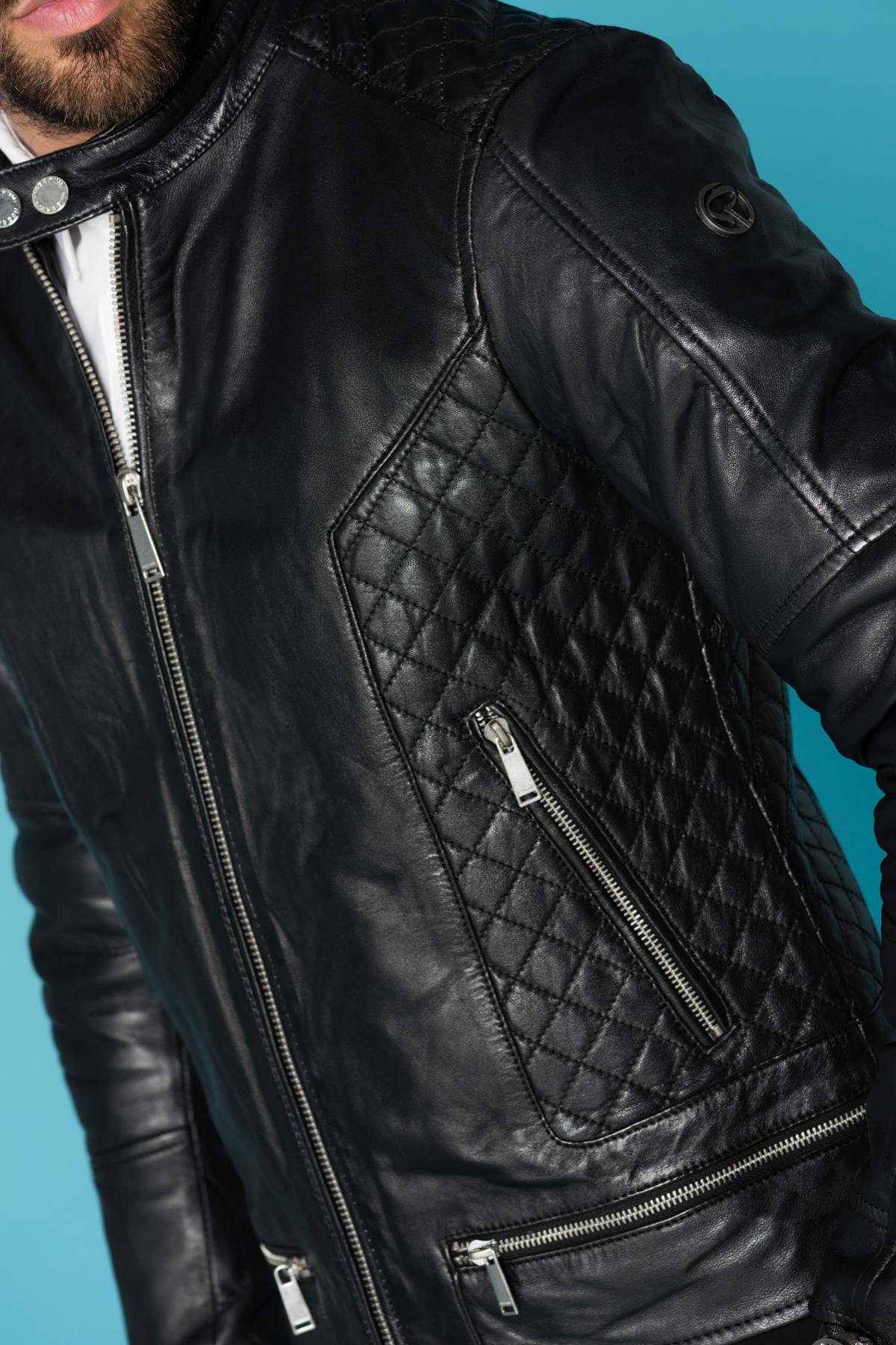 Redskins men's black quilted sheepskin leather jacket - Image n°2