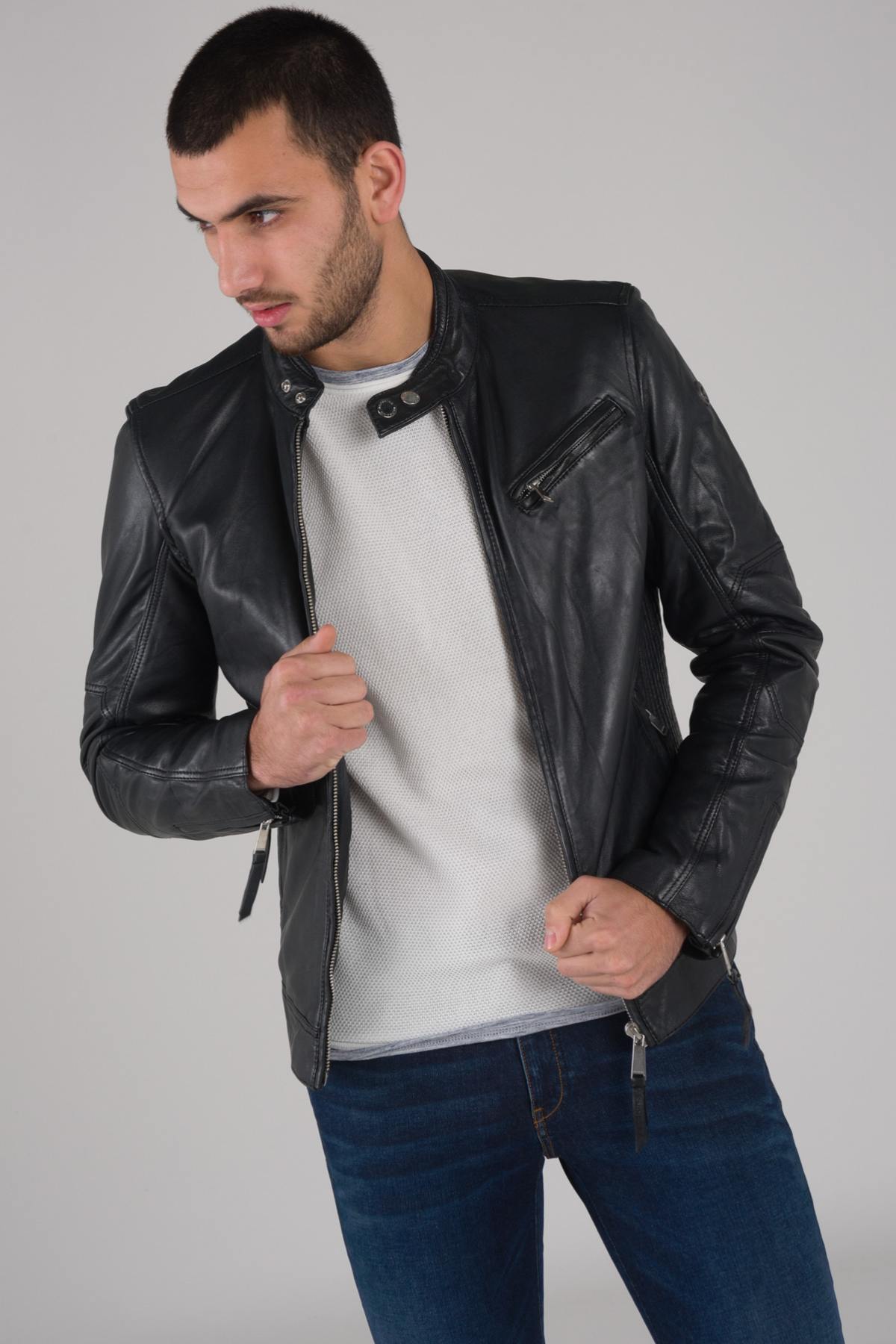 Redskins Black Sheepskin Leather Jacket - Image n°1