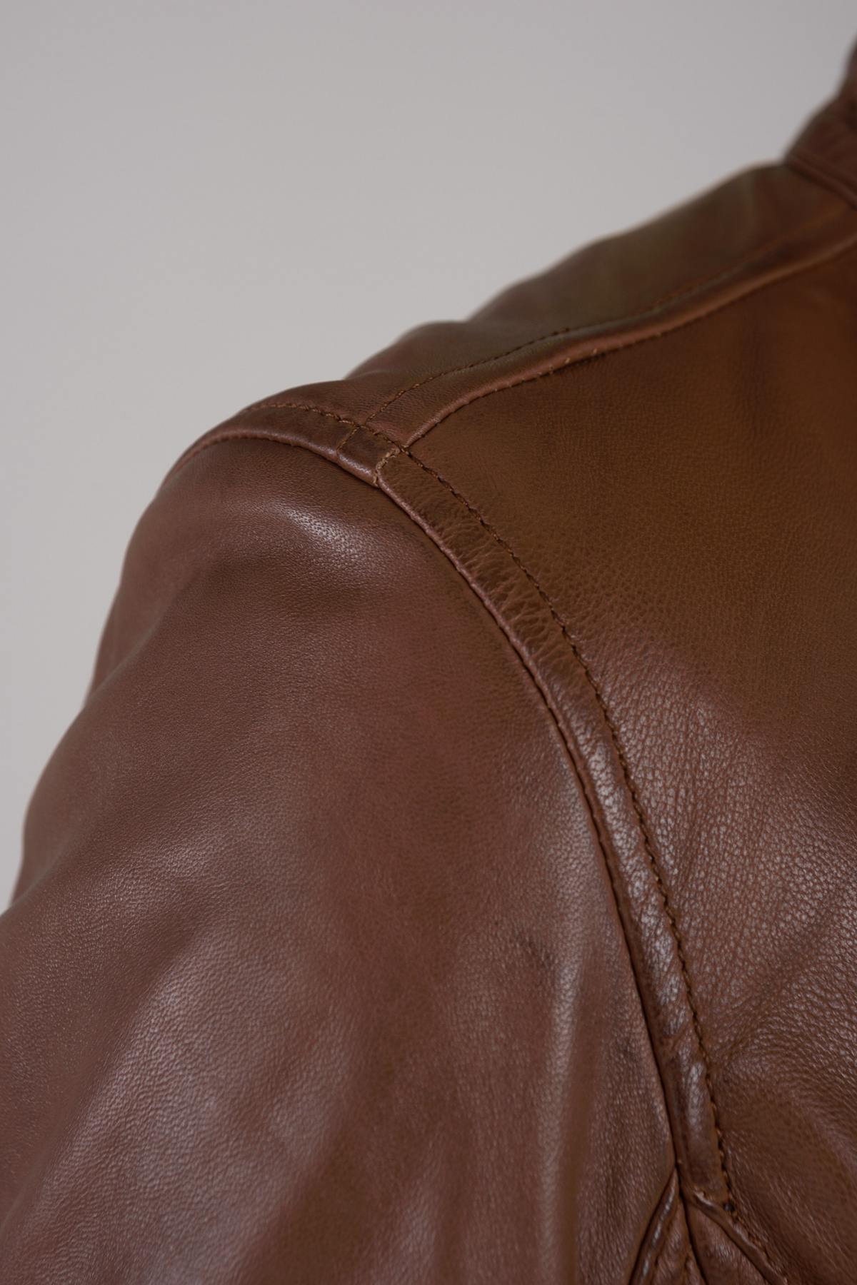 Redskins cognac sheepskin leather biker collar jacket - Image n°7