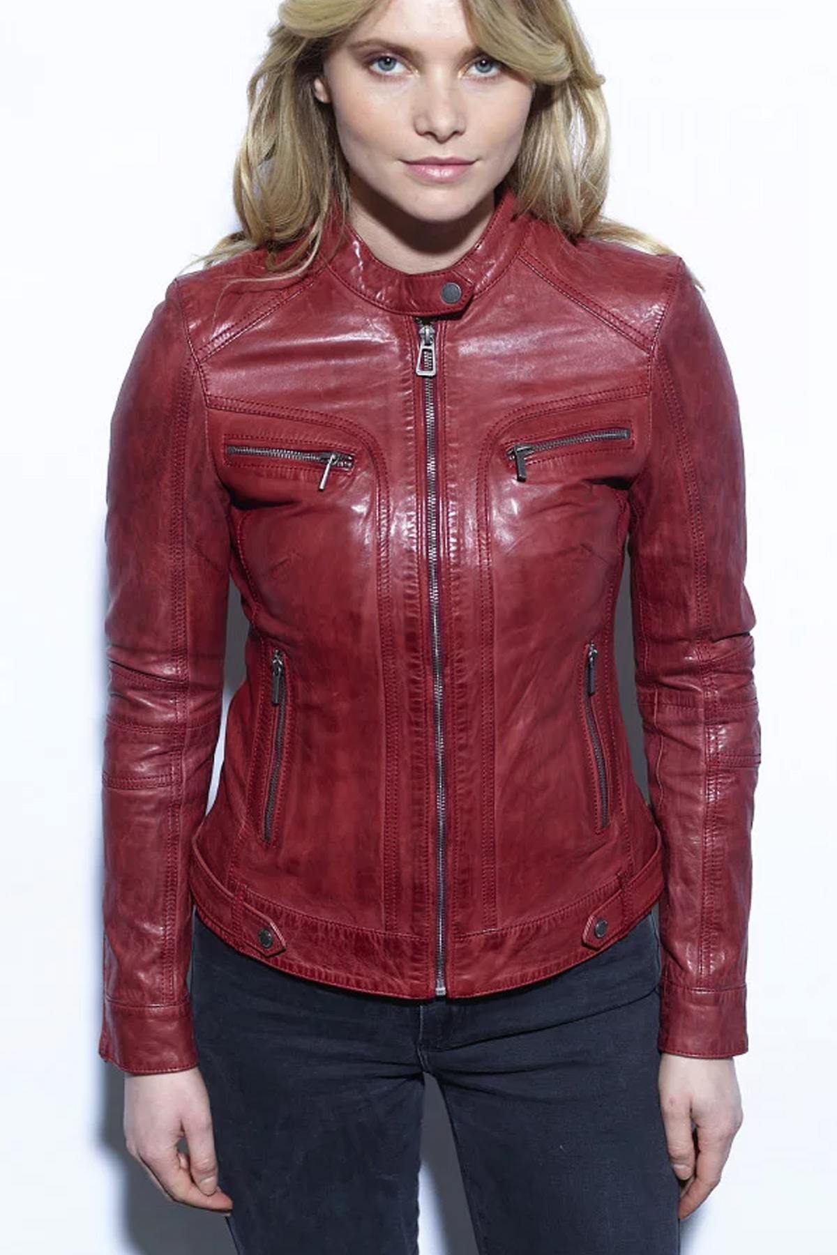 Women's Leather Biker Collar Jacket - Image n°14