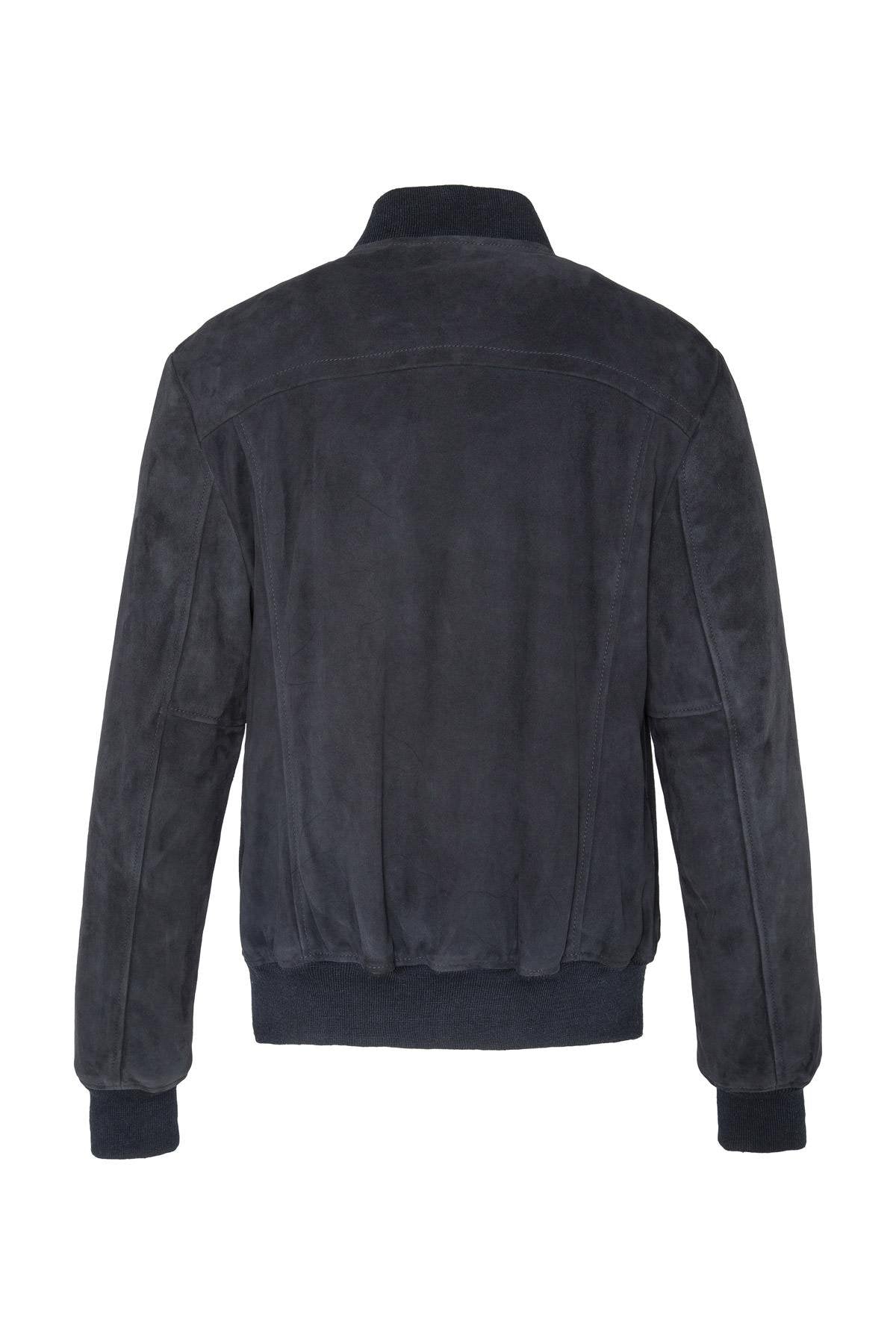 Navy blue suede leather bomber jacket - Image n°7