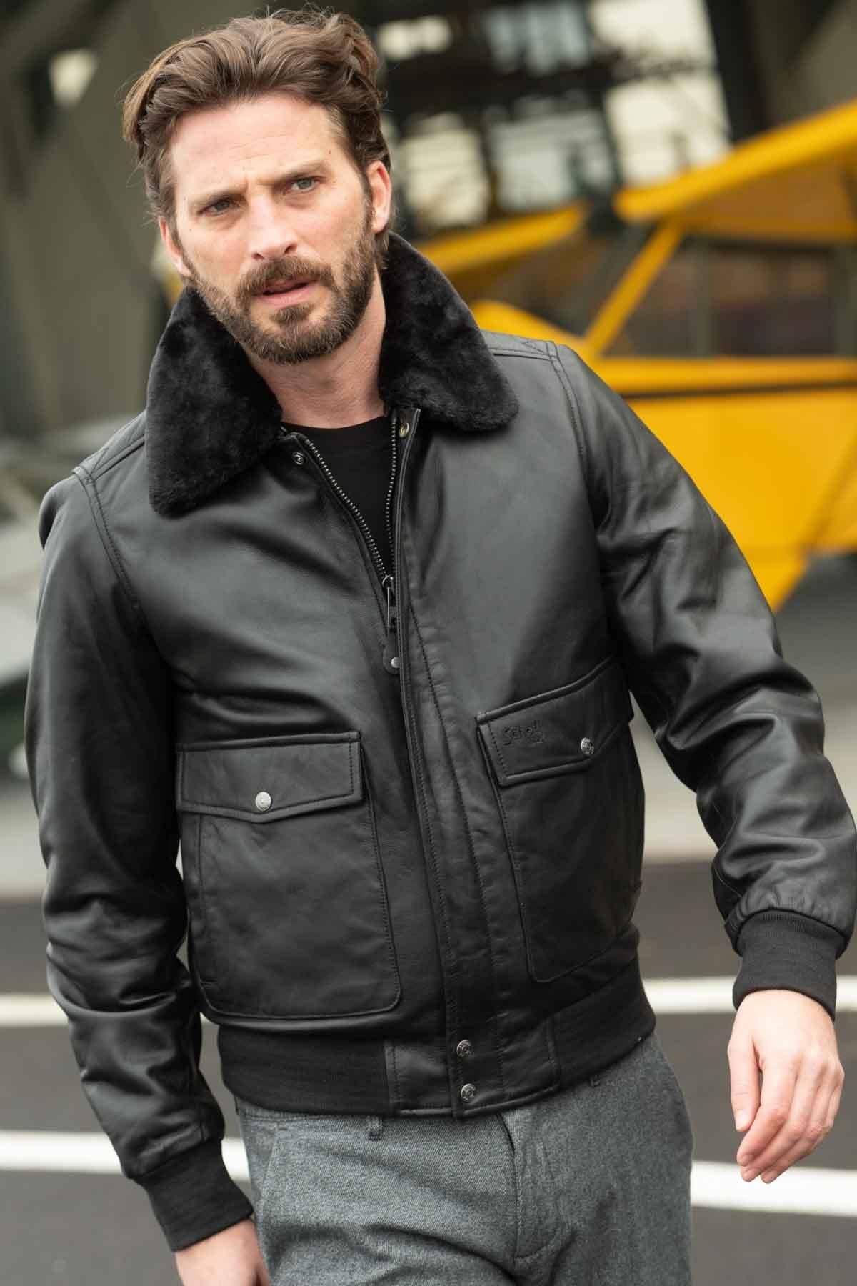 Schott Black Lambskin Aviator - Image n°1