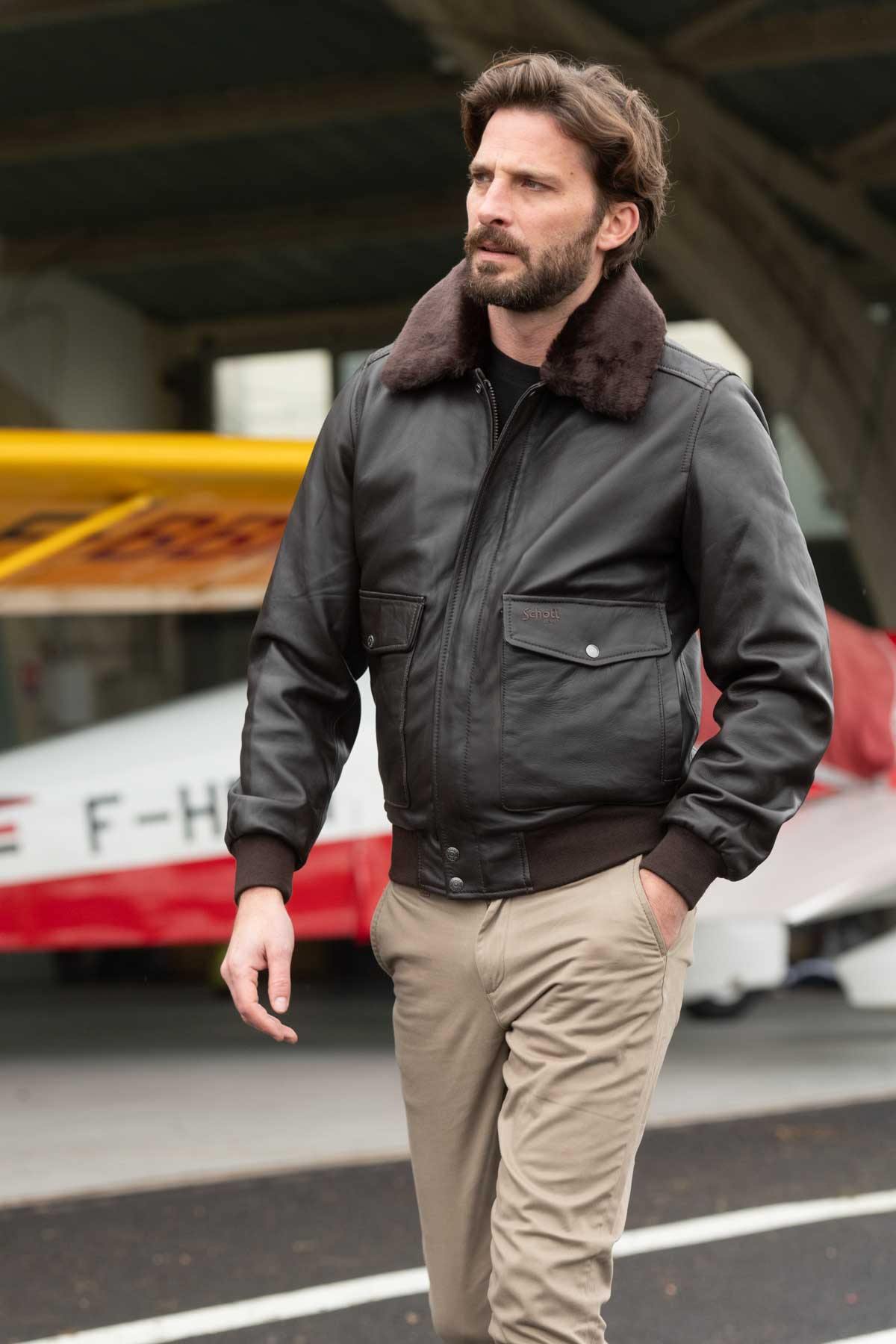 Schott brown lambskin bomber jacket - Image n°2