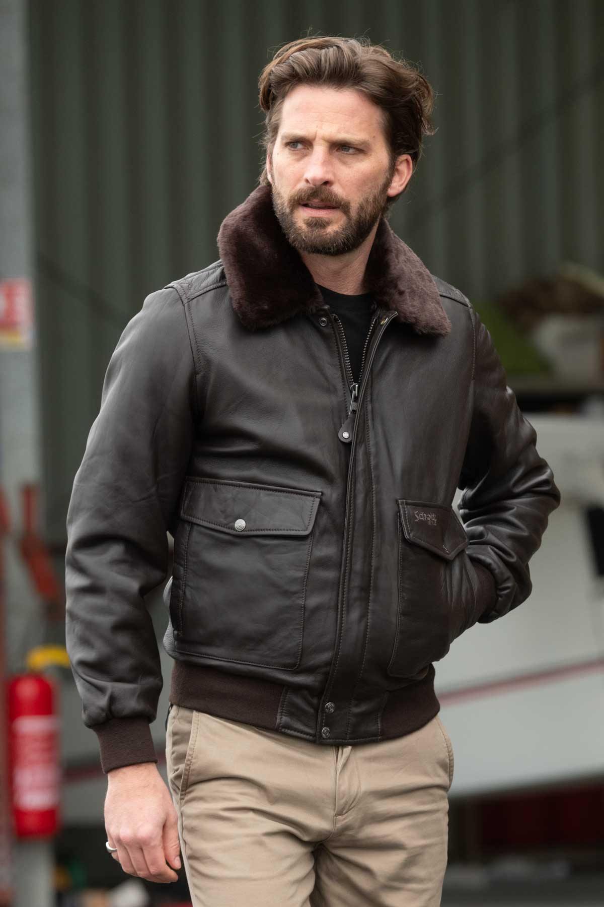 Schott brown lambskin bomber jacket - Image n°1