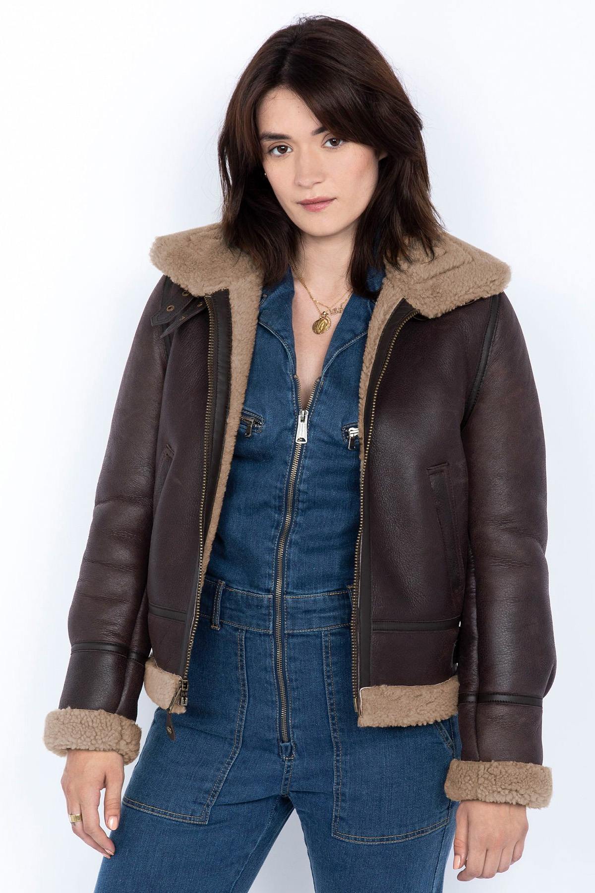 Women's Cordovan Shearling Bomber Jacket - Image n°2