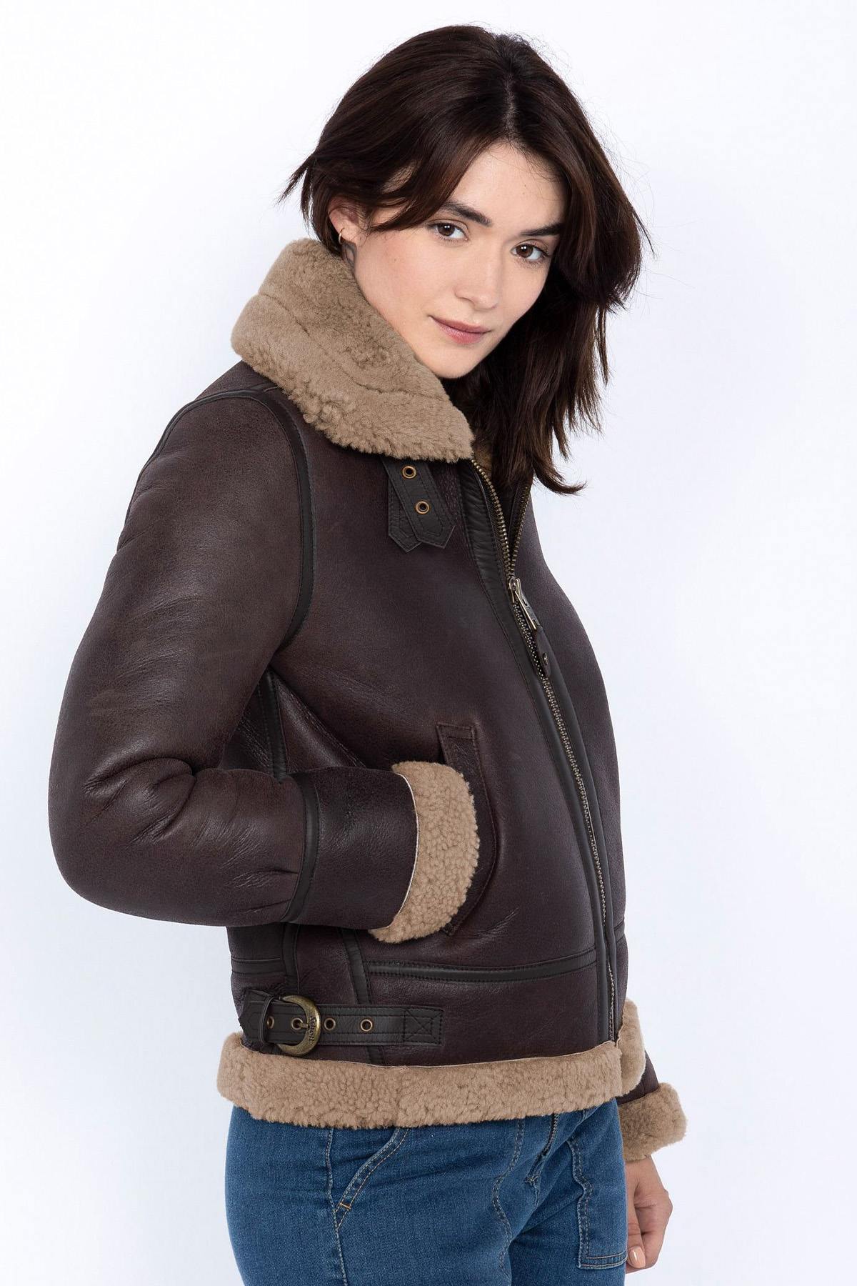 Women's Cordovan Shearling Bomber Jacket - Image n°1