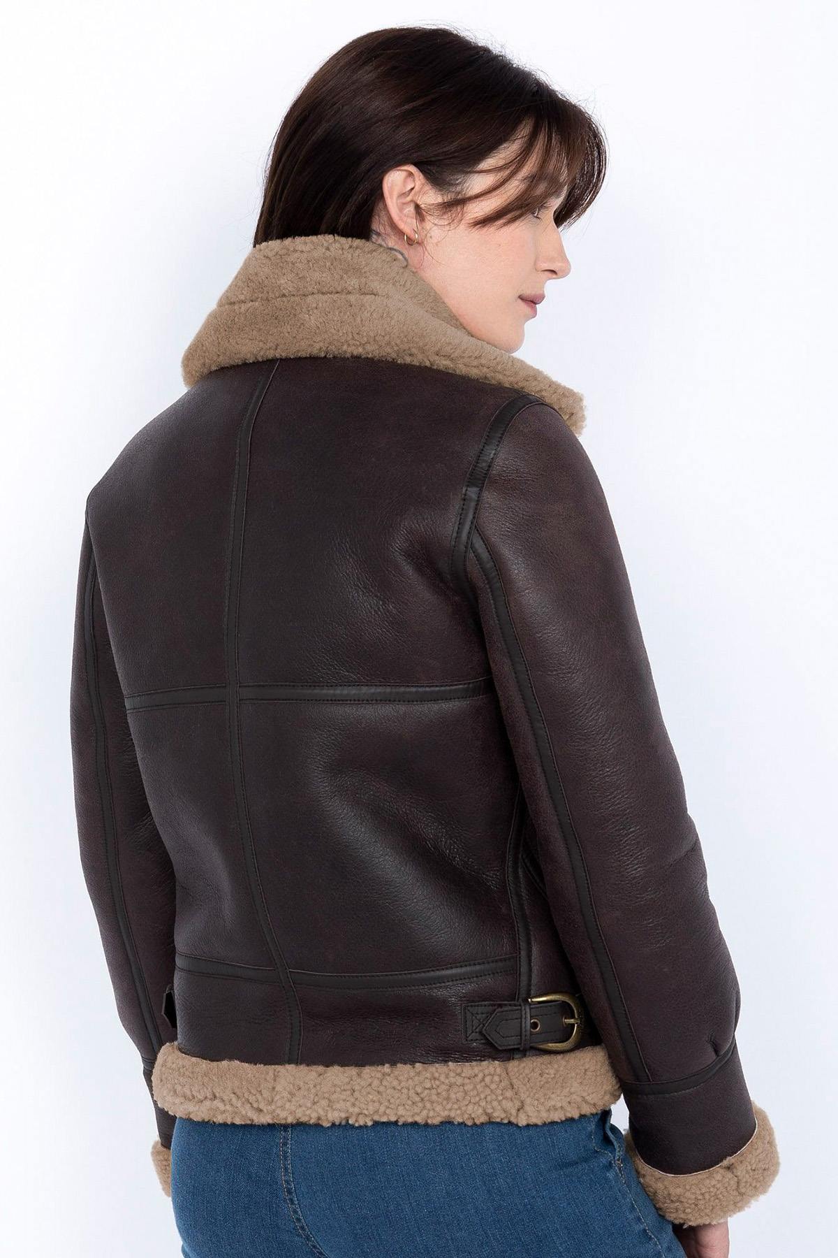 Women's Cordovan Shearling Bomber Jacket - Image n°3