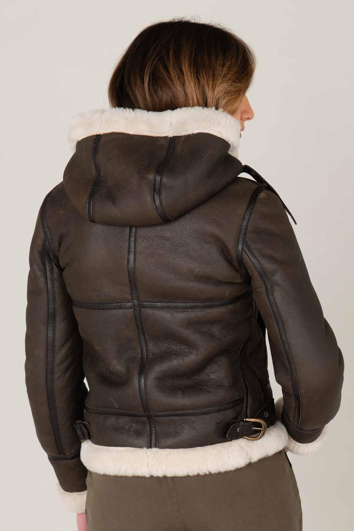 SCHOTT women's brown leather jacket - Image n°4