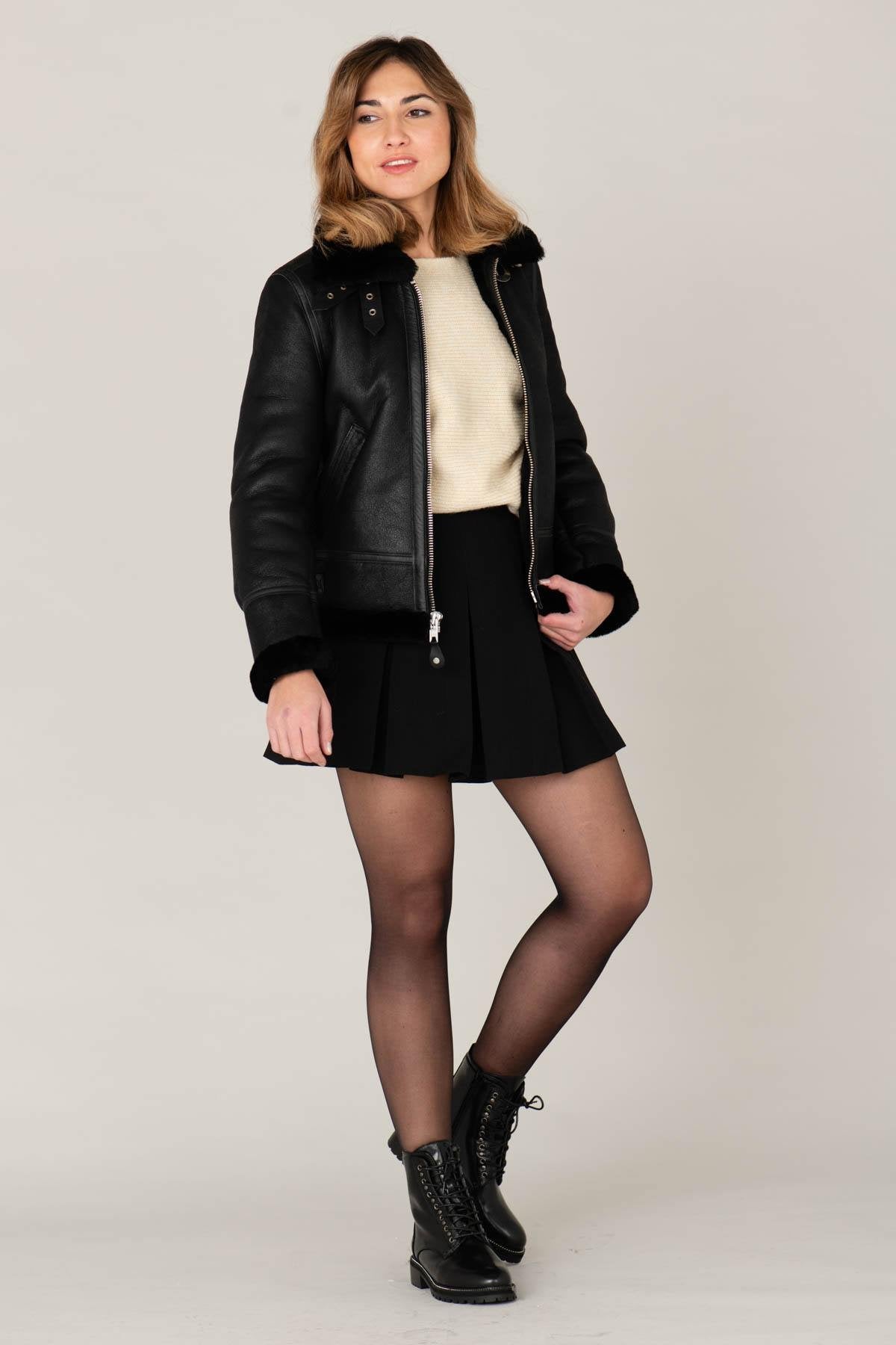 Women's bomber jacket in shearling - Image n°3