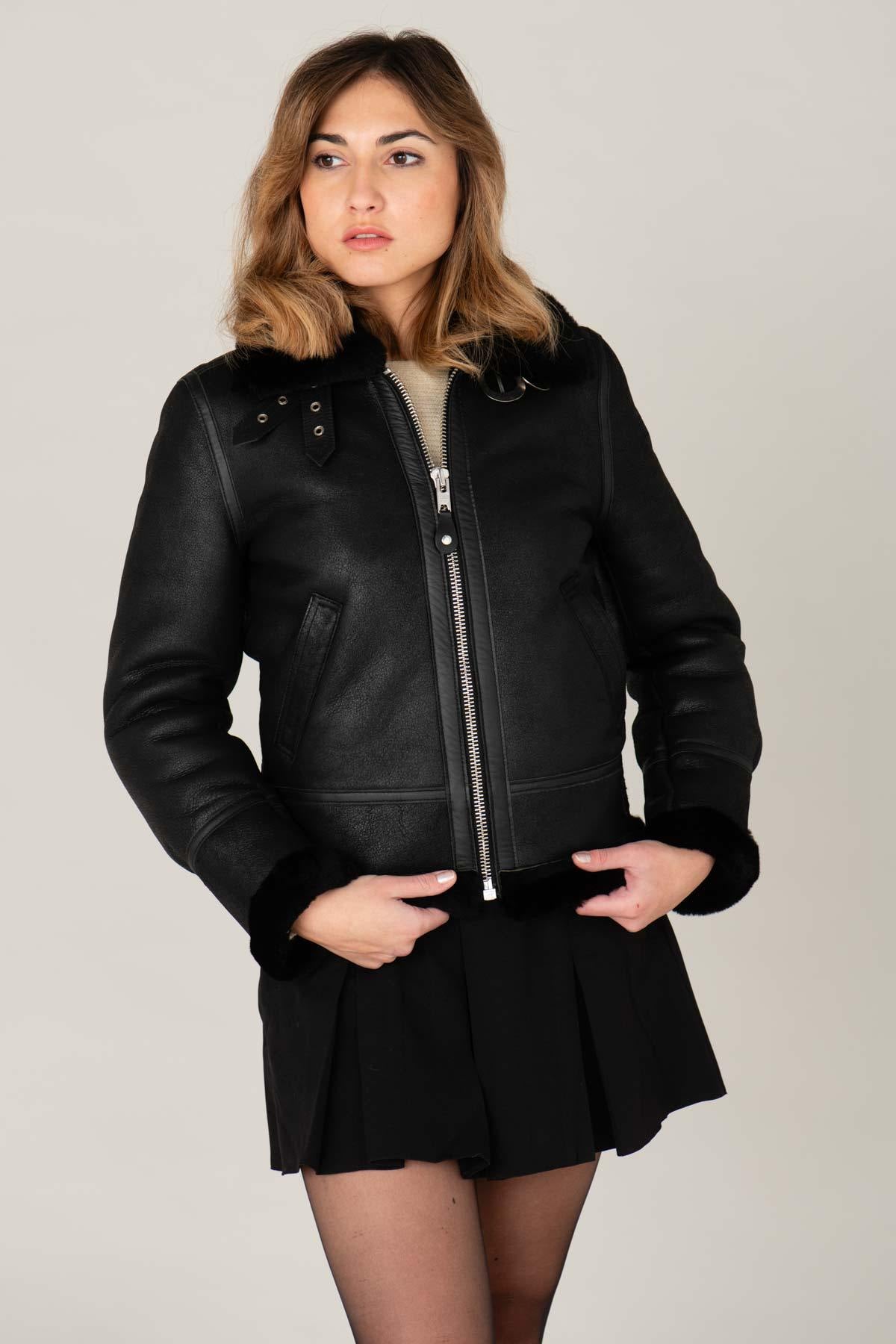 Women's bomber jacket in shearling - Image n°4