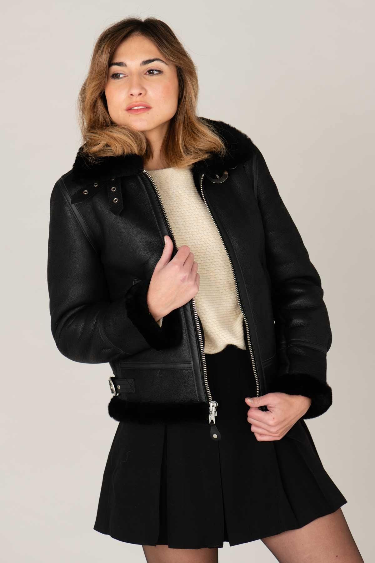 Women's bomber jacket in shearling - Image n°1