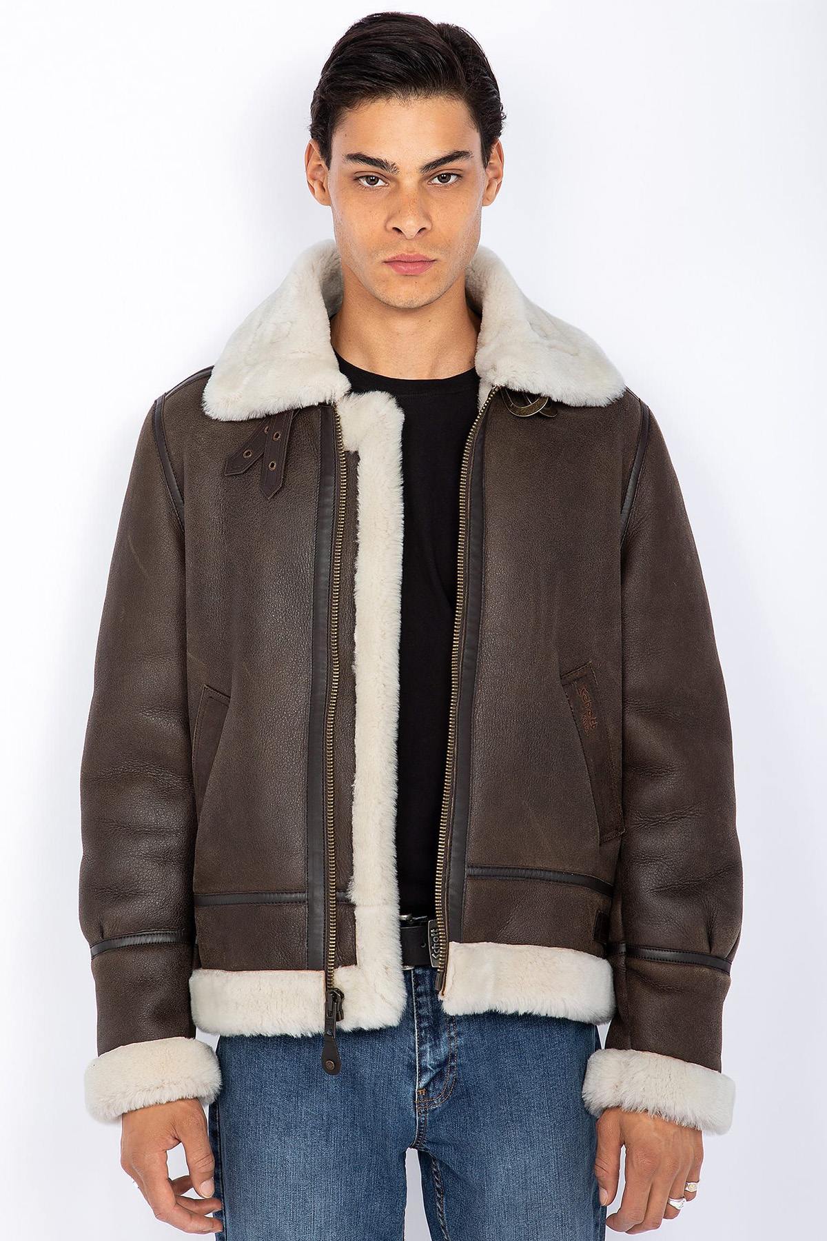 SCHOTT men's bomber jacket in sheepskin leather - Image n°1