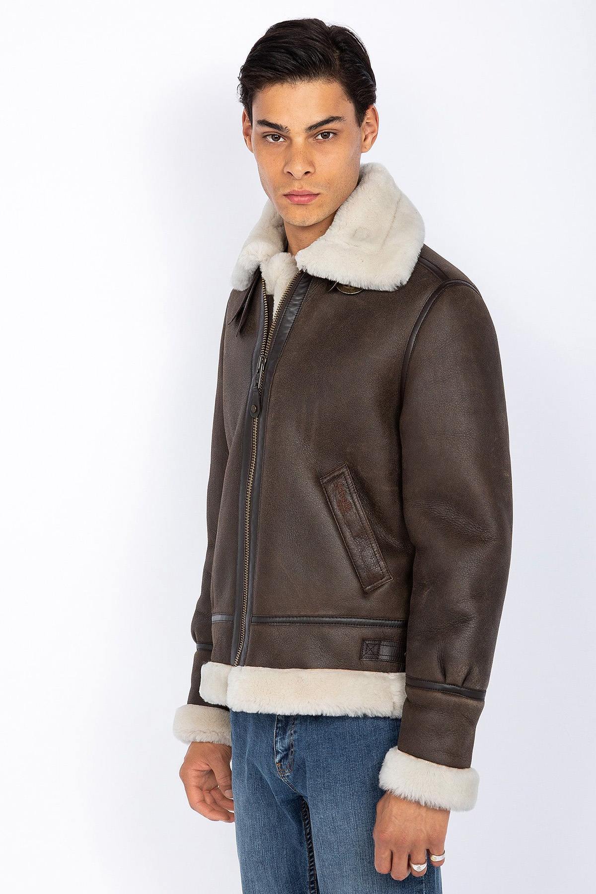 SCHOTT men's bomber jacket in sheepskin leather - Image n°7