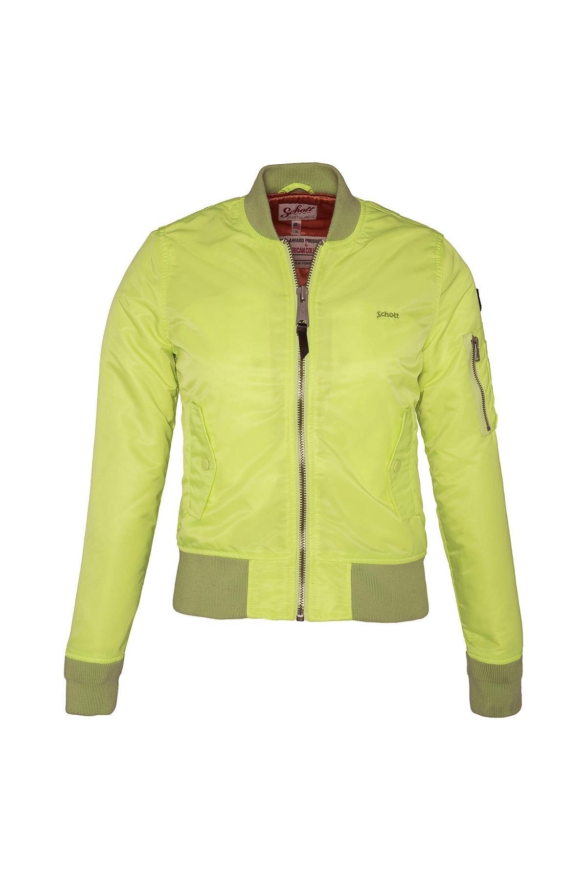 Women's nylon bomber jacket in fluorescent yellow - Image n°1