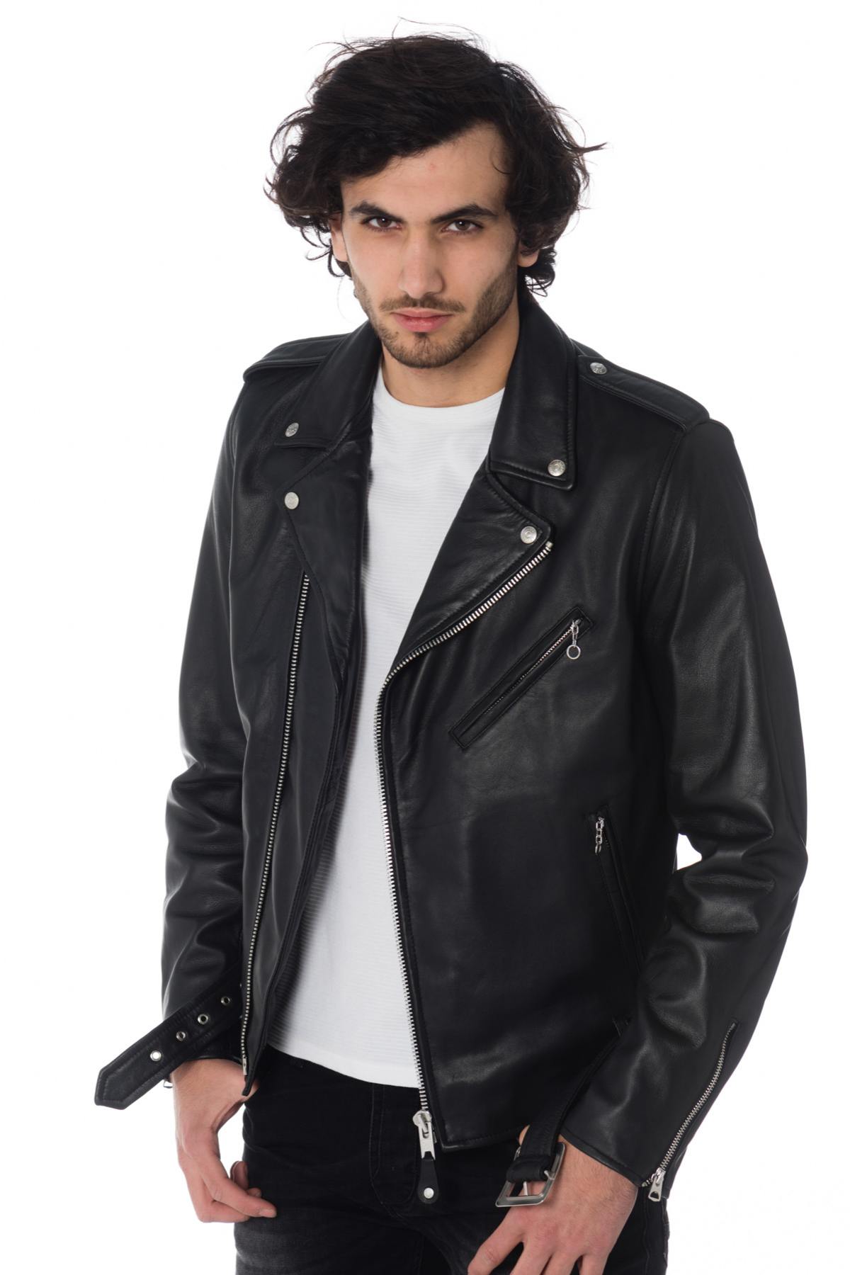 Men's black leather perfecto - Image n°3