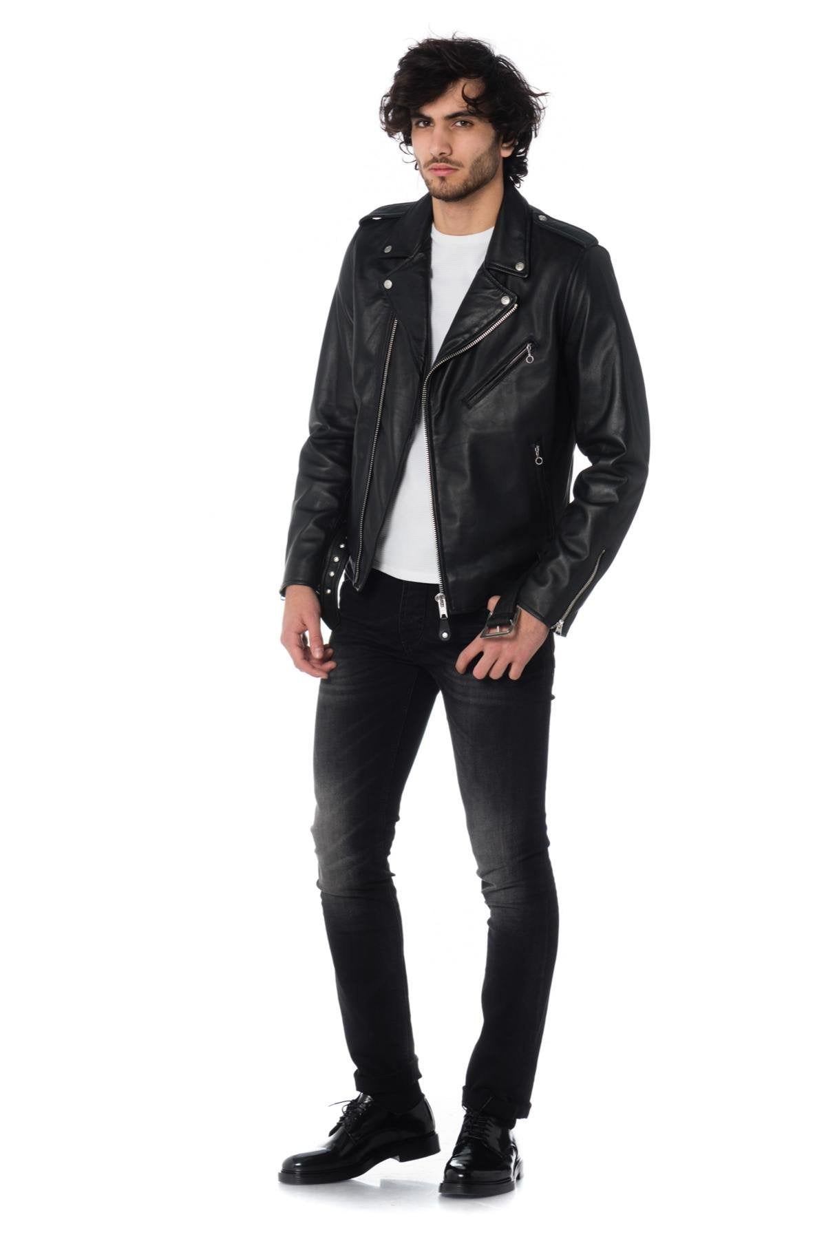 Men's black leather perfecto - Image n°2