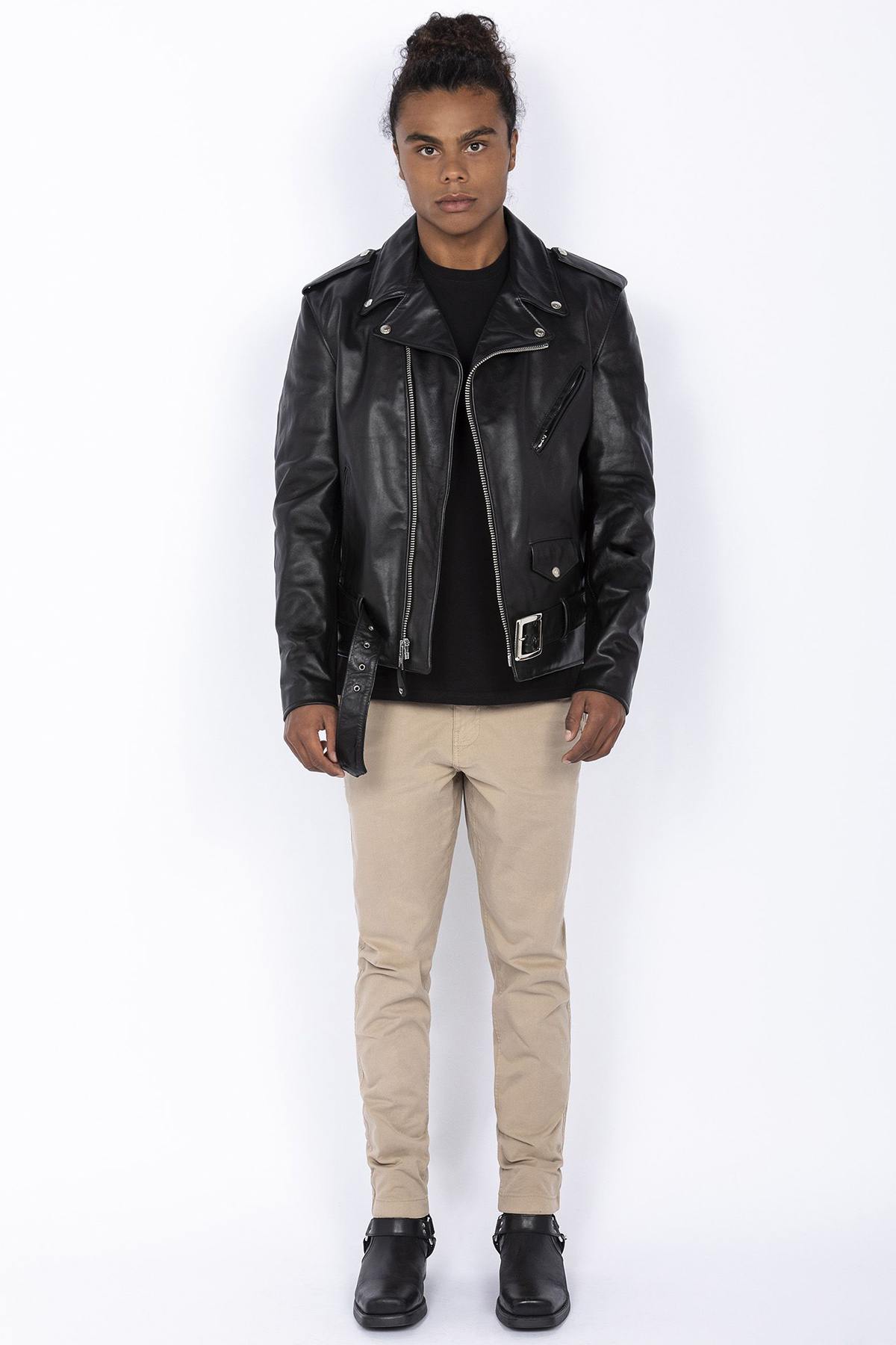 Men's black cowhide leather perfecto - Image n°5