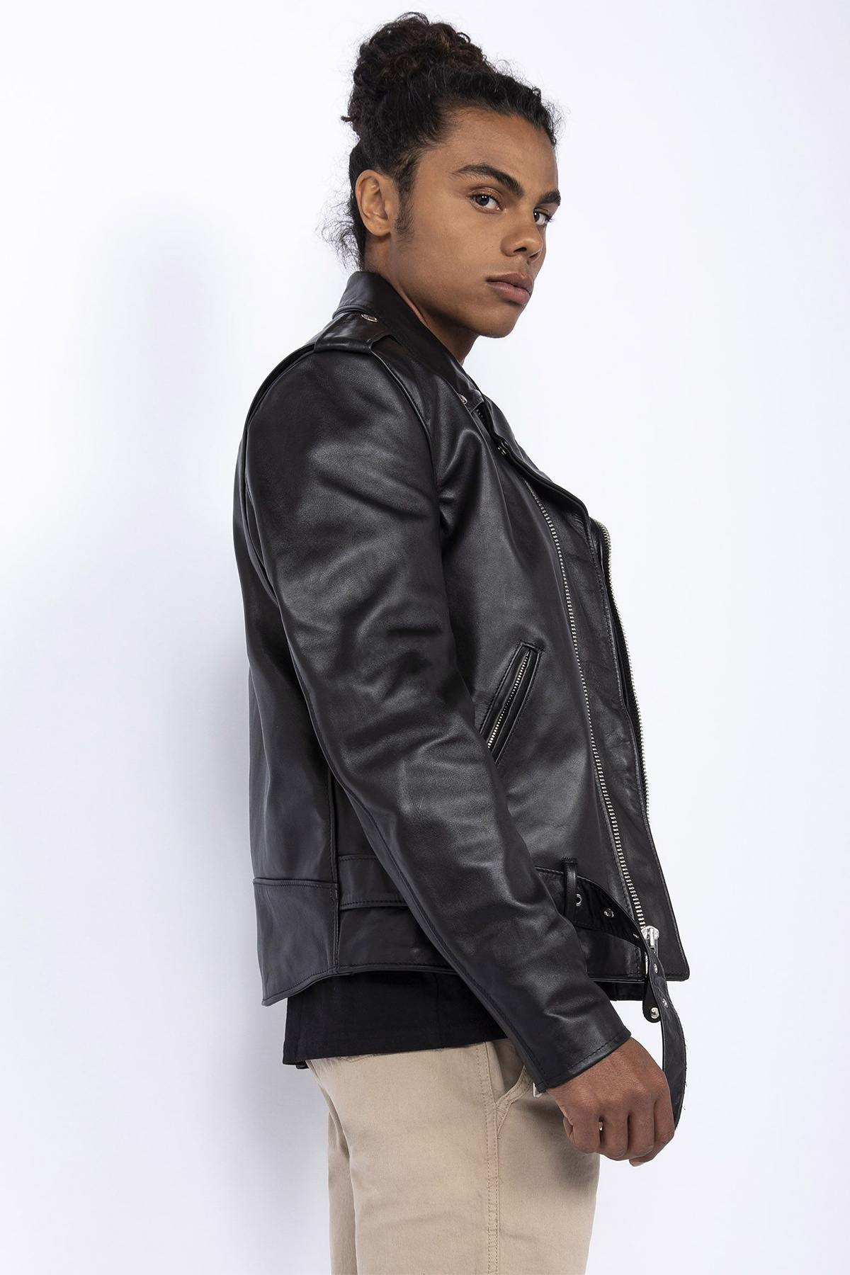 Men's black cowhide leather perfecto - Image n°6