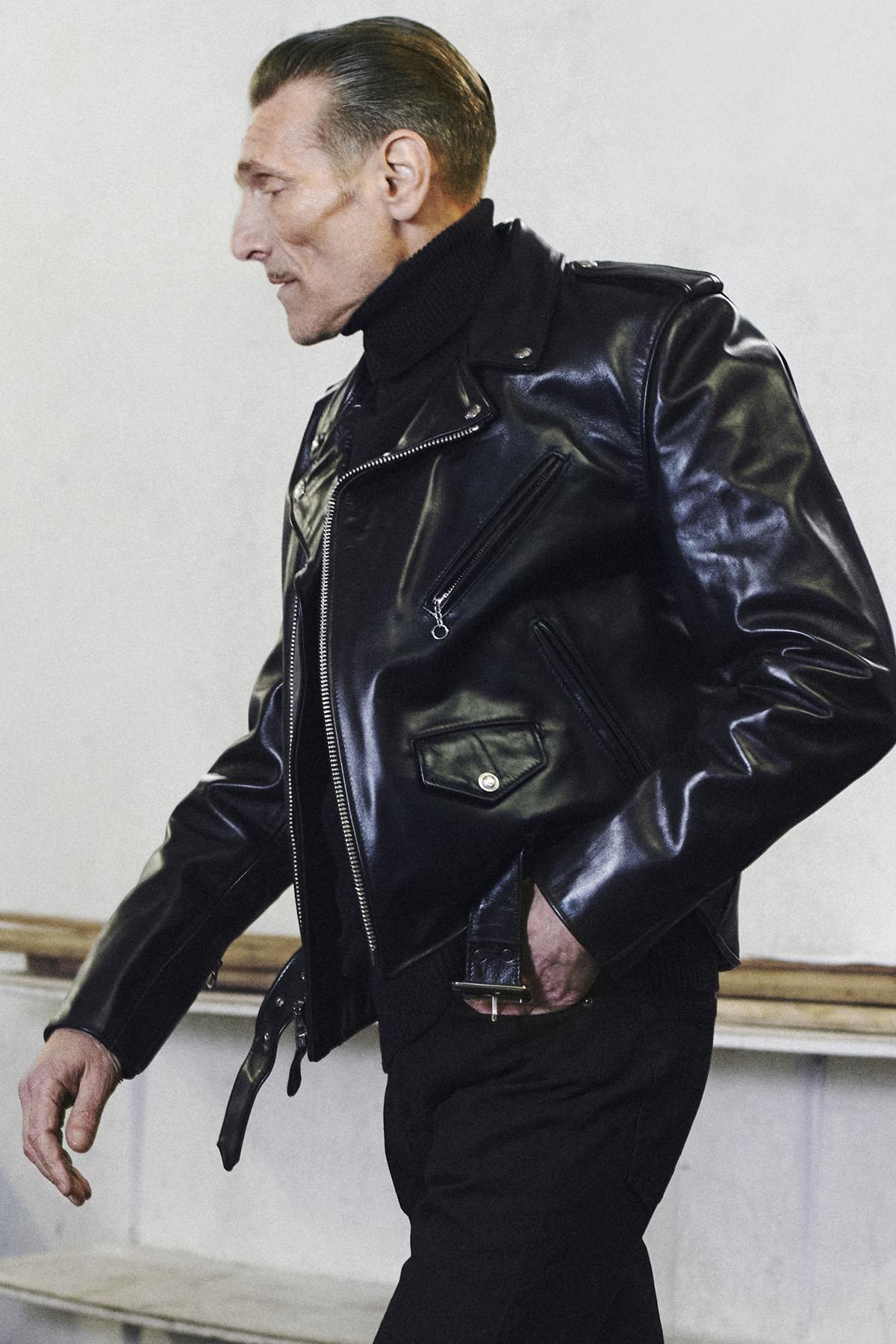 Schott men's perfecto in black horse leather - Image n°2