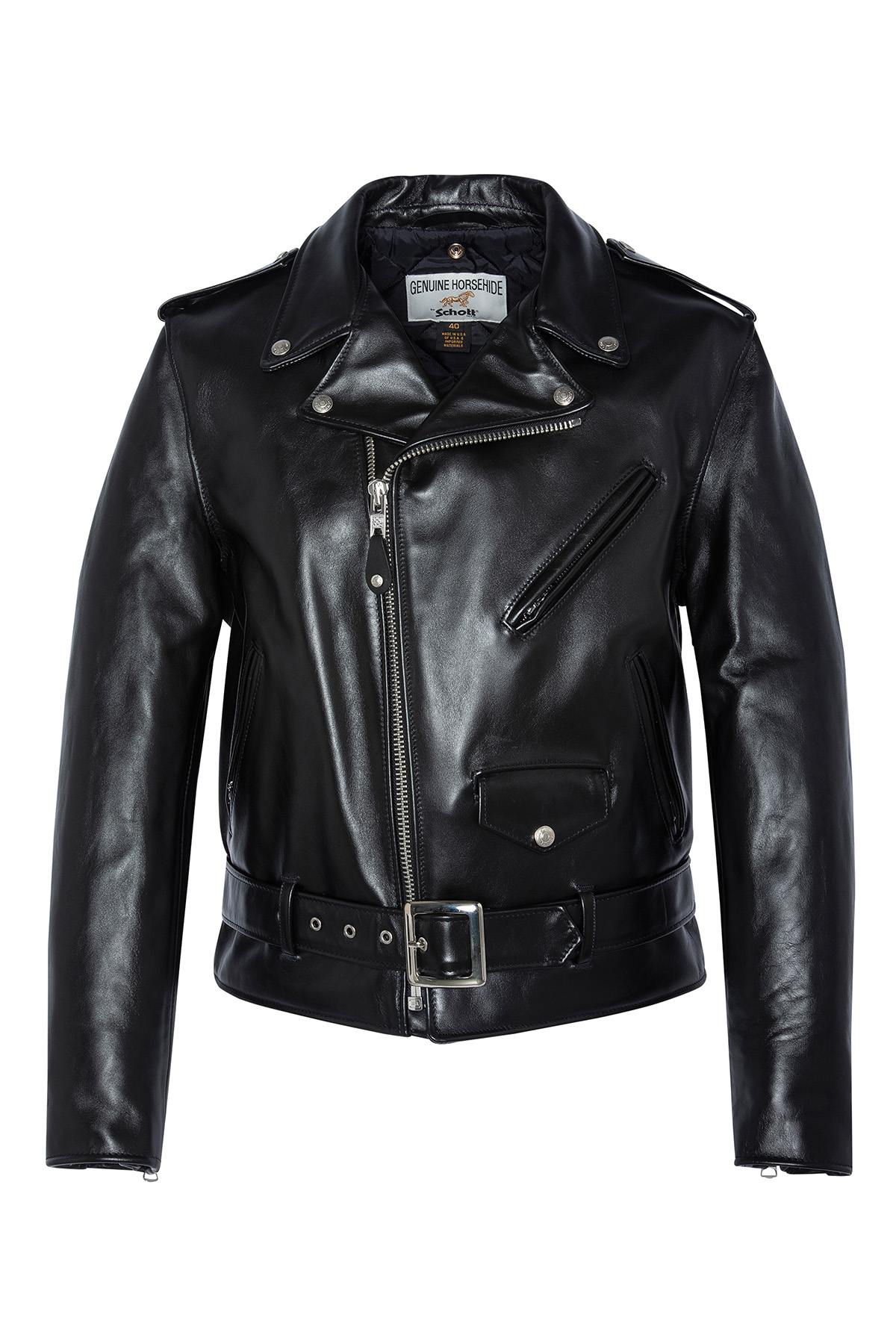 Schott men's perfecto in black horse leather - Image n°3