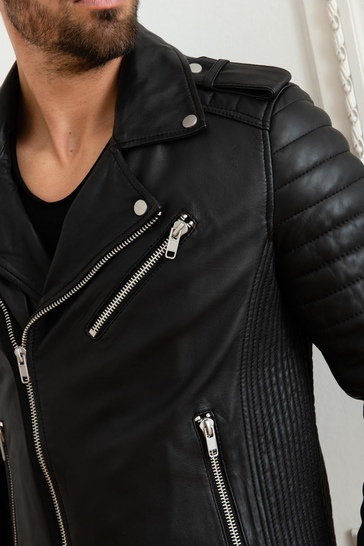 Quilted Biker Jacket in black lambskin - Image n°7