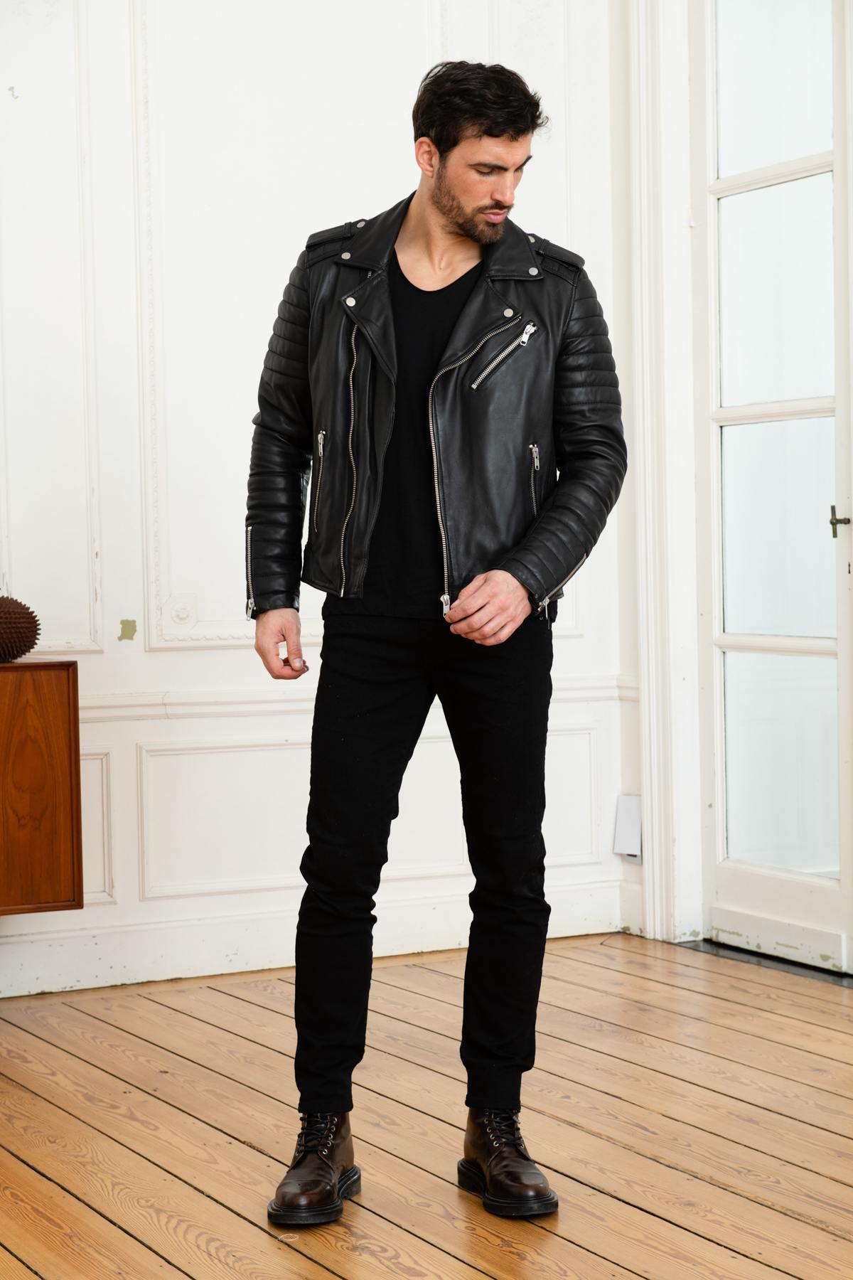 Quilted Biker Jacket in black lambskin - Image n°11