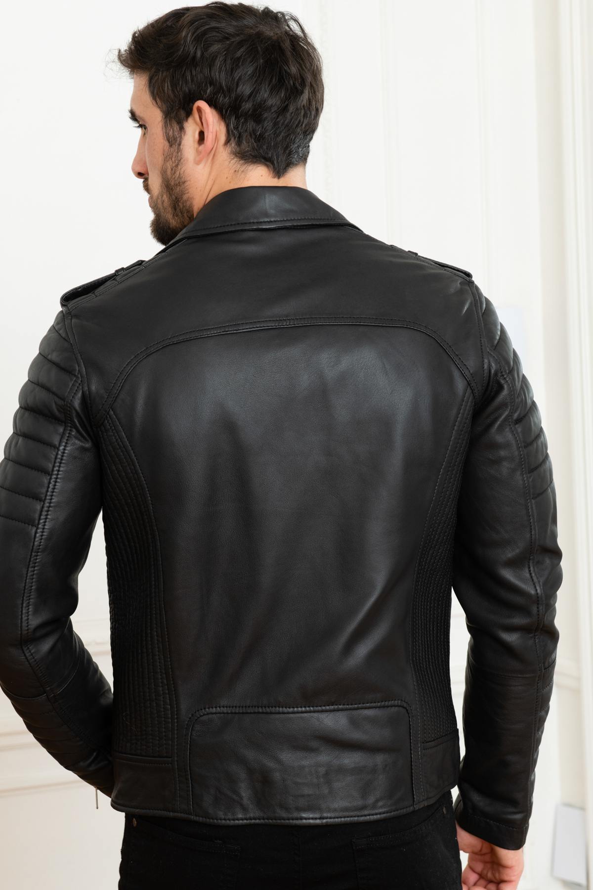 Quilted Biker Jacket in black lambskin - Image n°9