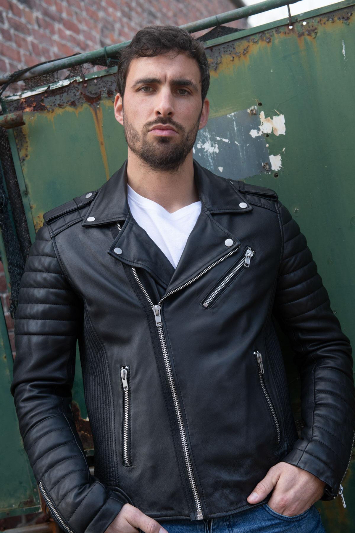 Quilted Biker Jacket in black lambskin - Image n°2