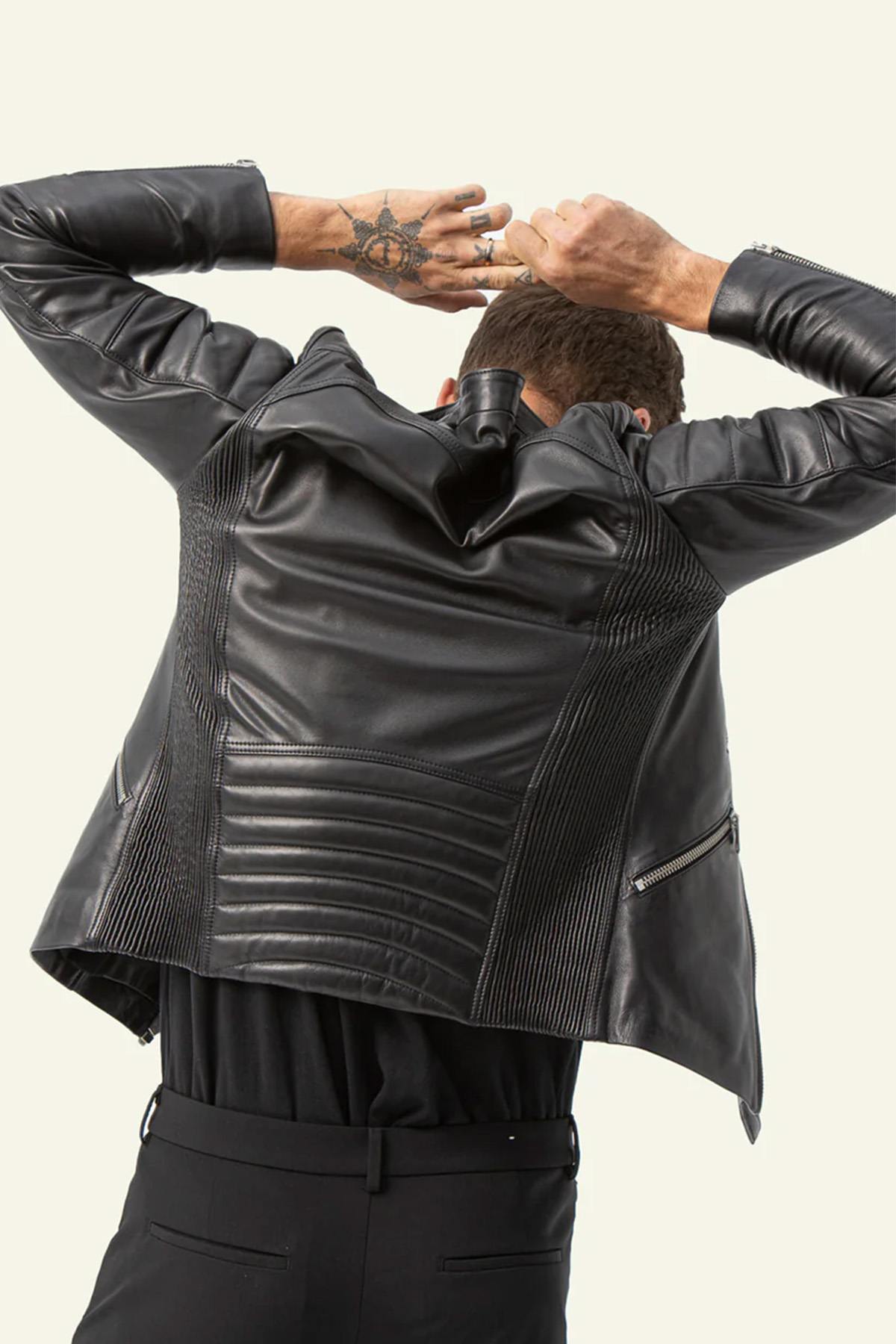 Trendy black Biker Jacket for men - Image n°3