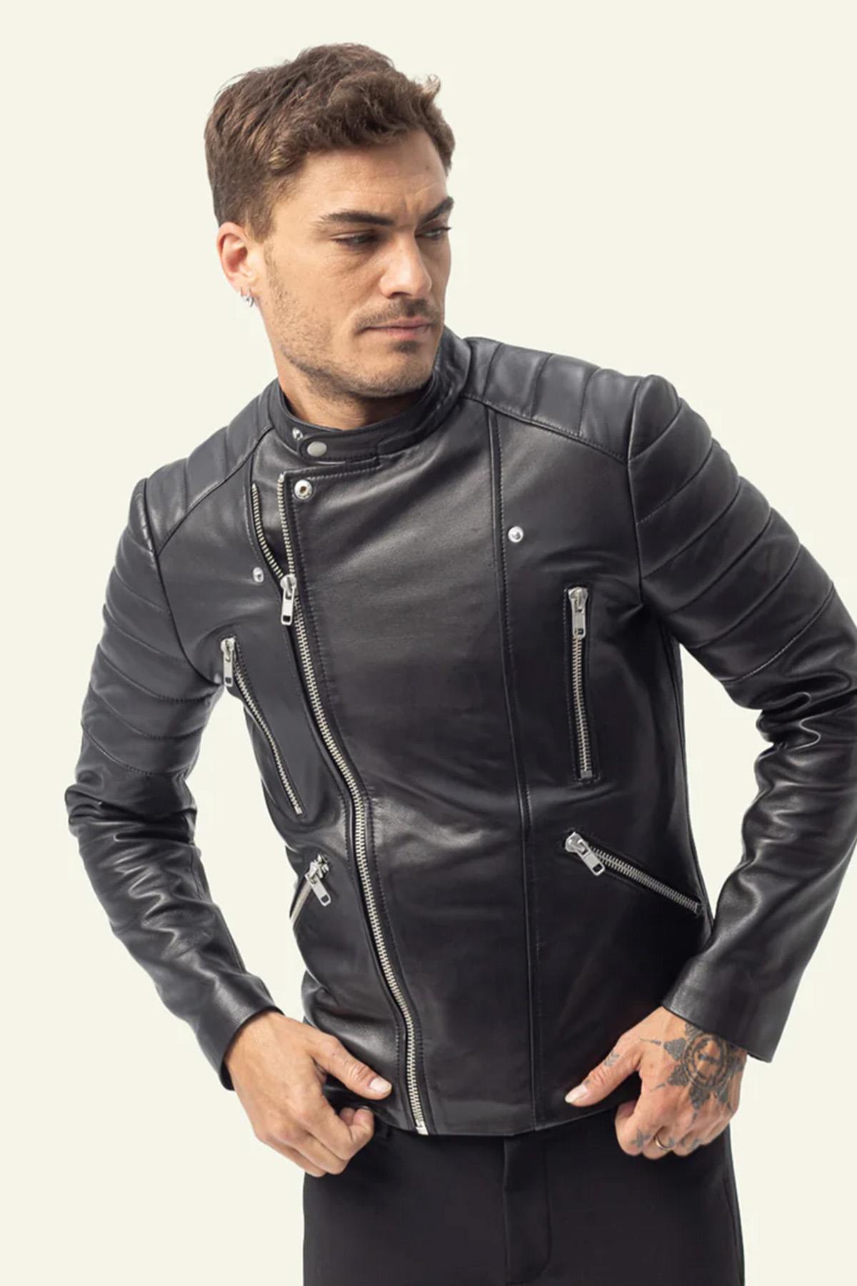 Trendy black Biker Jacket for men - Image n°2