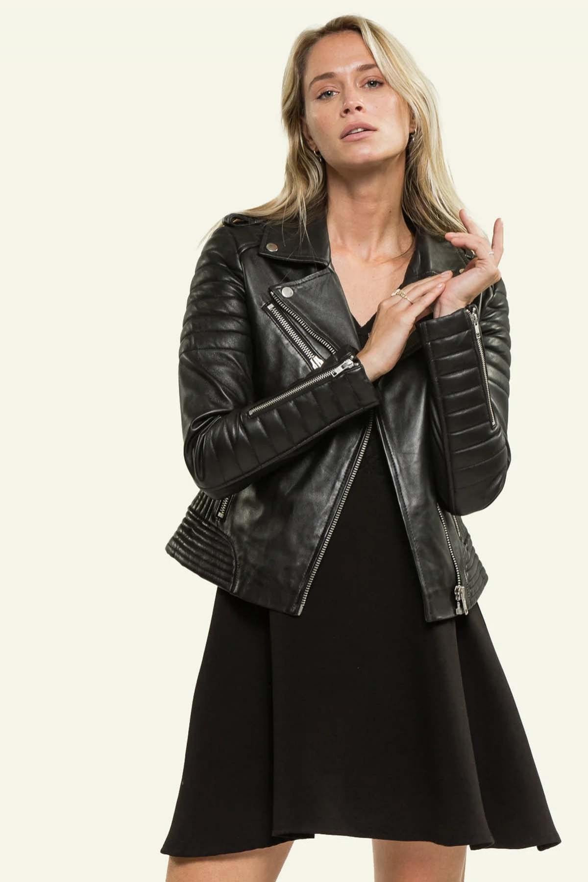  Black sheepskin Biker Jacket - Image n°1