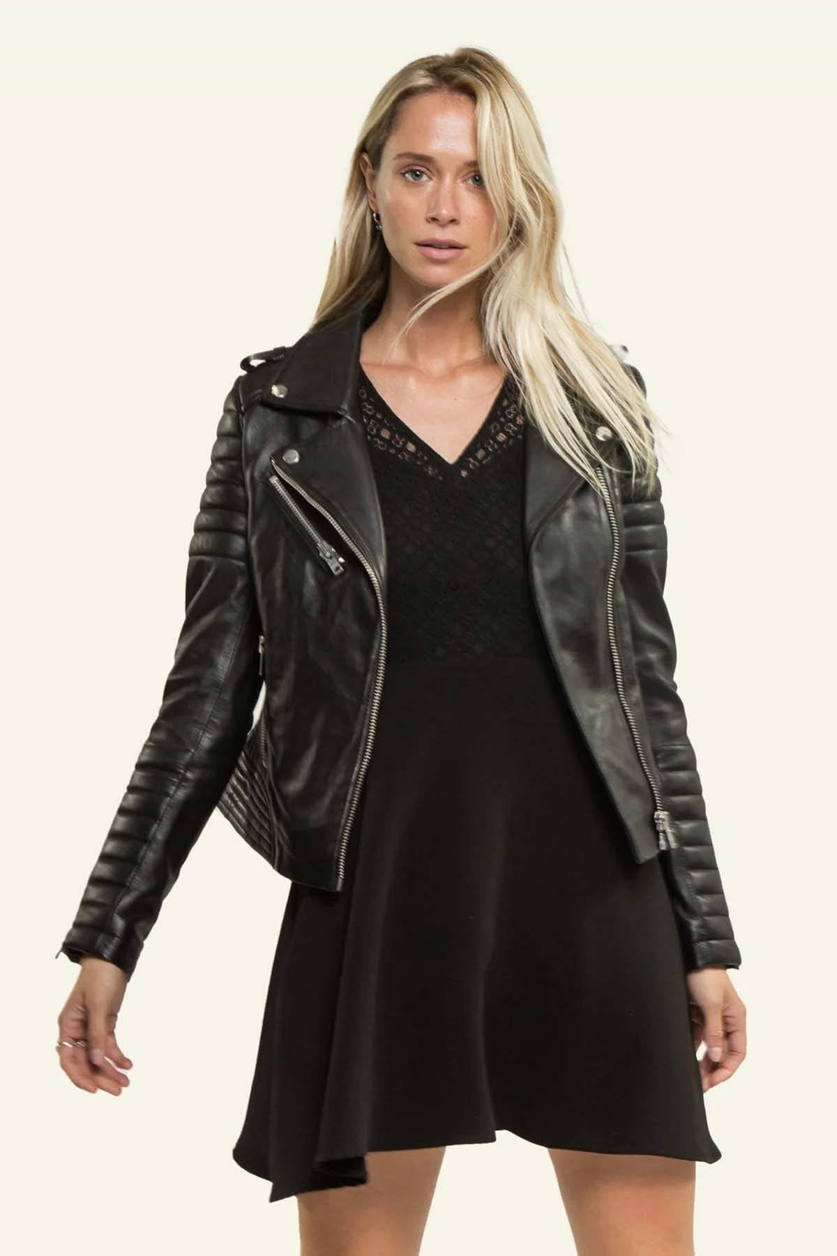  Black sheepskin Biker Jacket - Image n°3